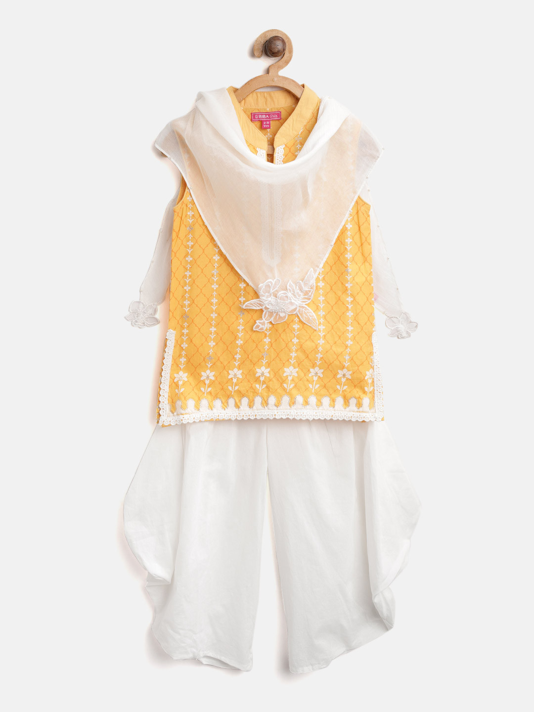 

Biba Girls Yellow & White Printed Kurti with Palazzos & Dupatta