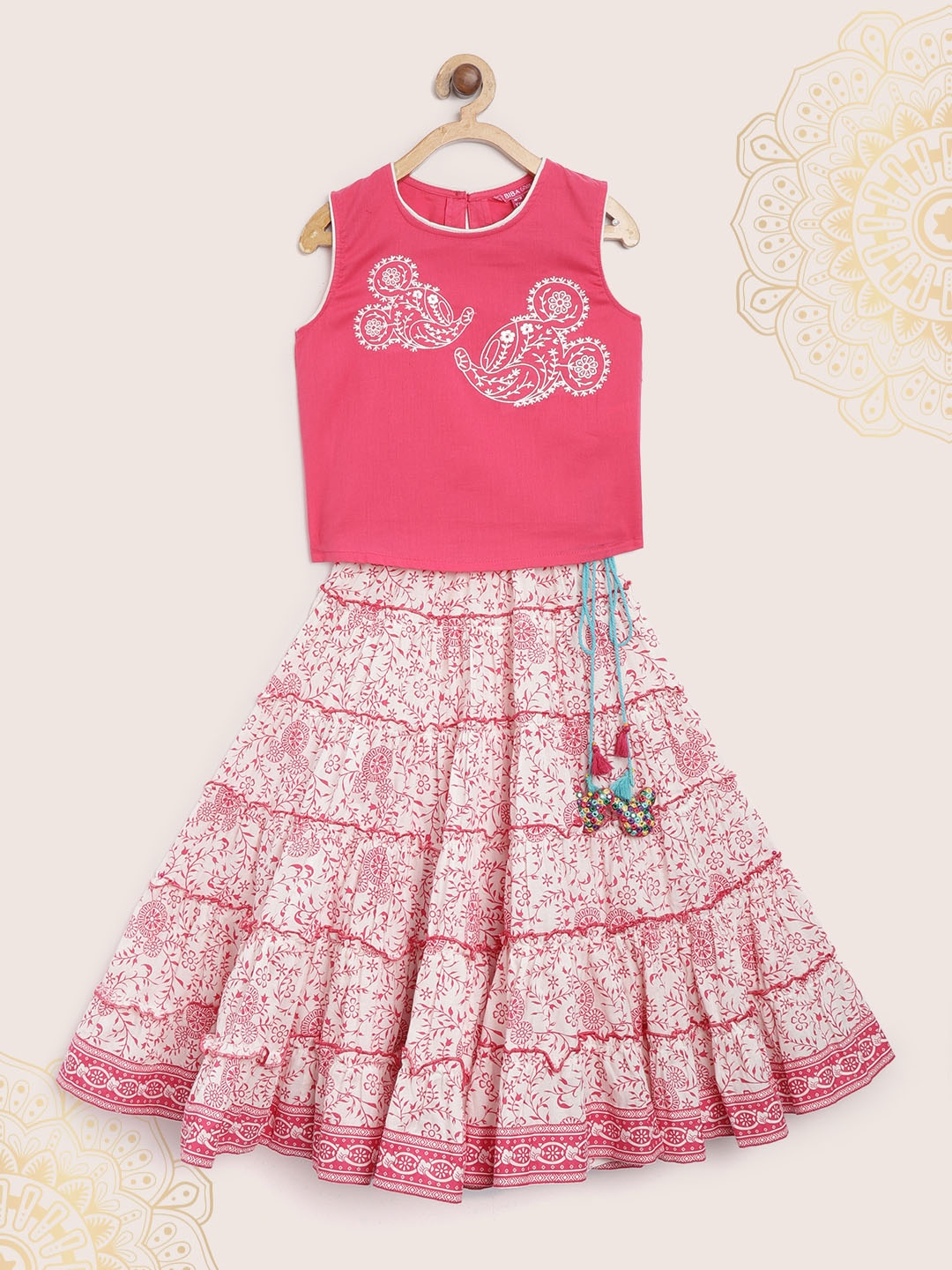 

Biba Girls Pink & Off-White Embroidered Top with Skirt