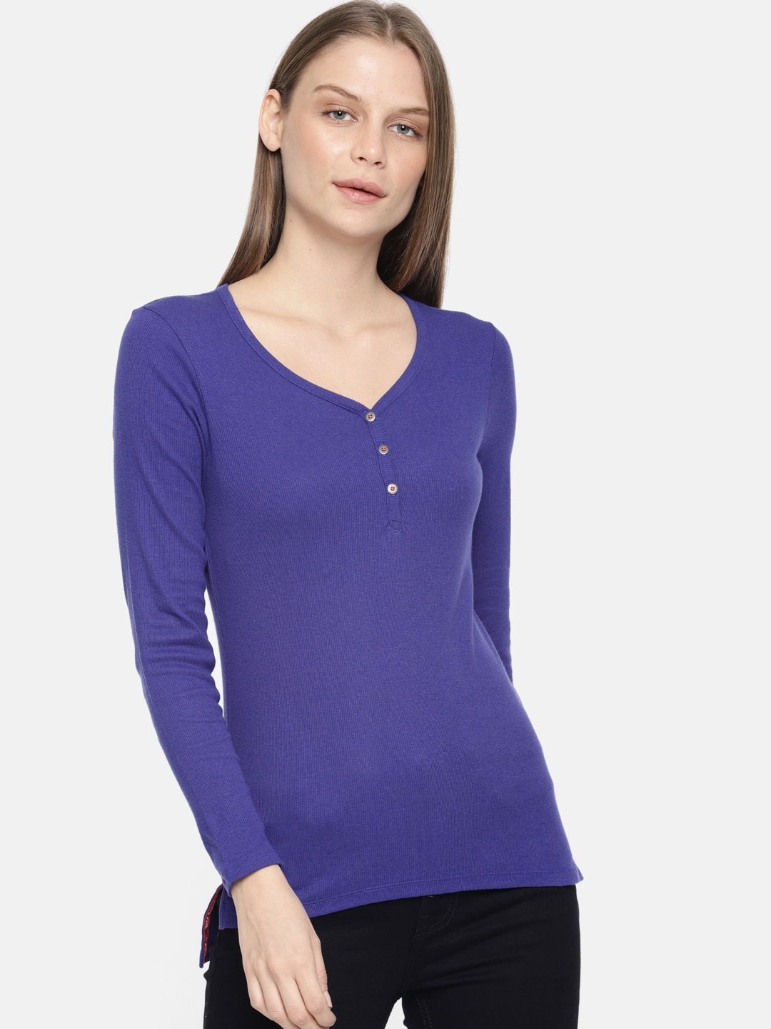 

Jockey Women Blue Solid V-Neck T-shirt