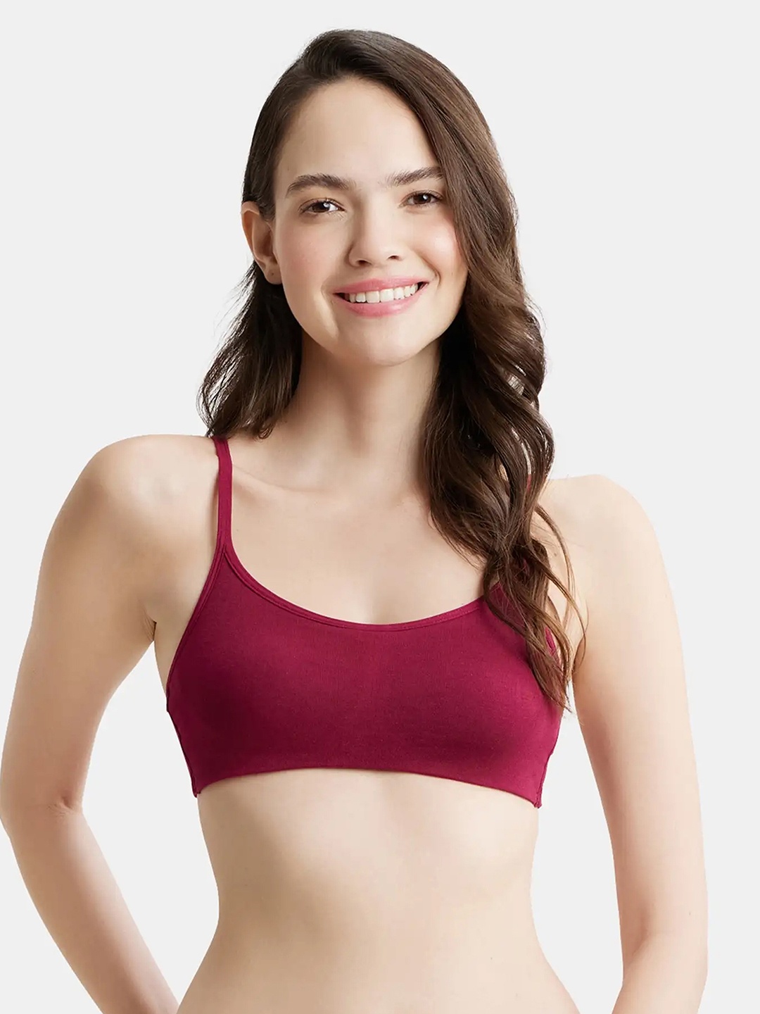 

Jockey Wirefree Non Padded Cotton Full Coverage Beginners Bra with Adjustable Straps -SS12, Maroon