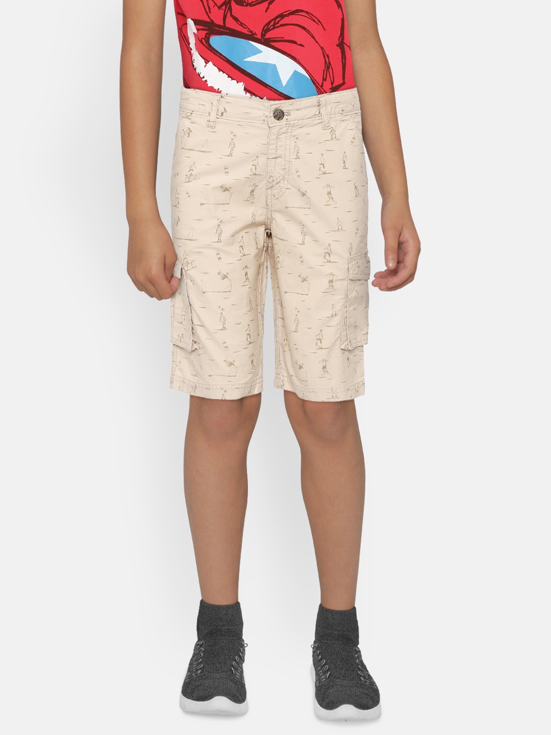 

Gini and Jony Boys Beige & Olive Green Printed Classic Regular Fit Cargo Shorts