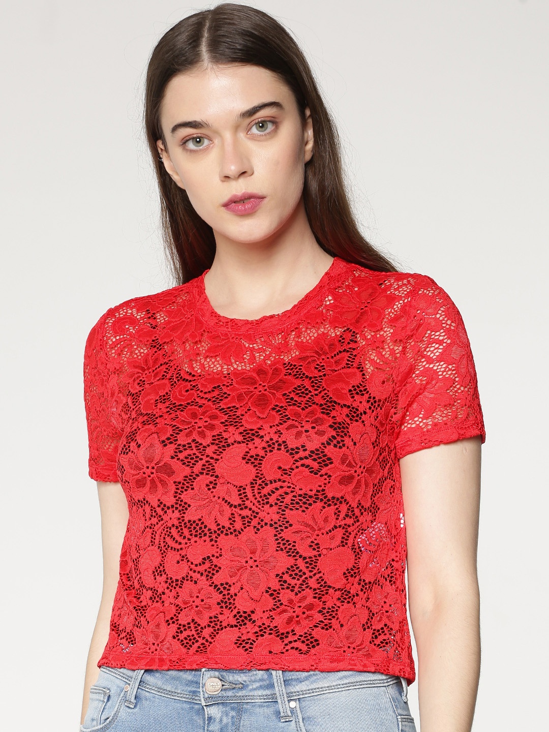 

ONLY Women Red Self Design Top