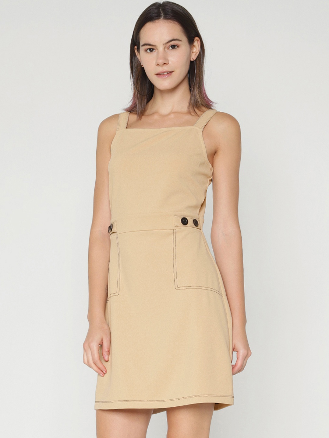 

ONLY Women Beige Solid Sheath Dress
