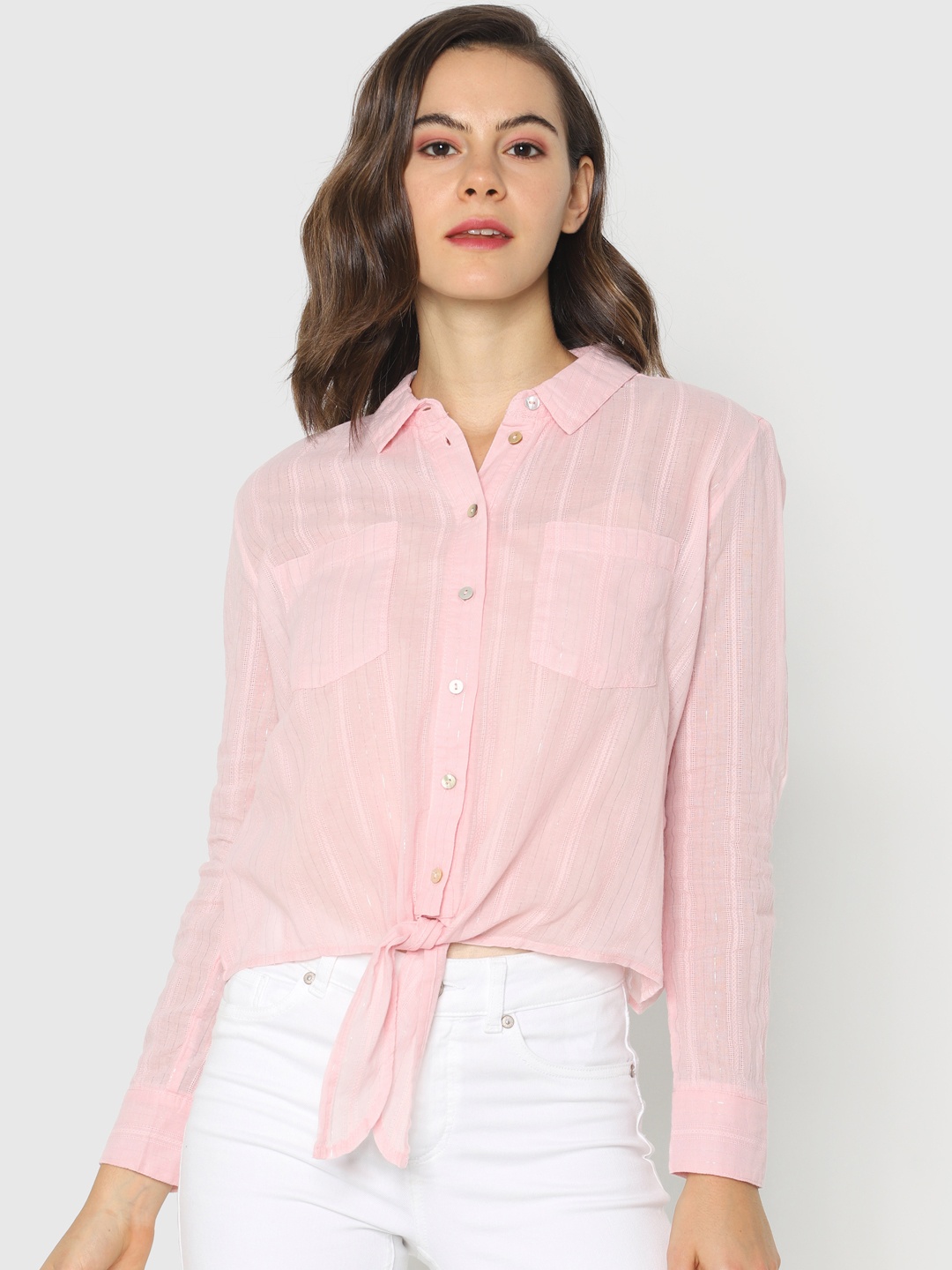 

ONLY Women Pink Striped Casual Shirt