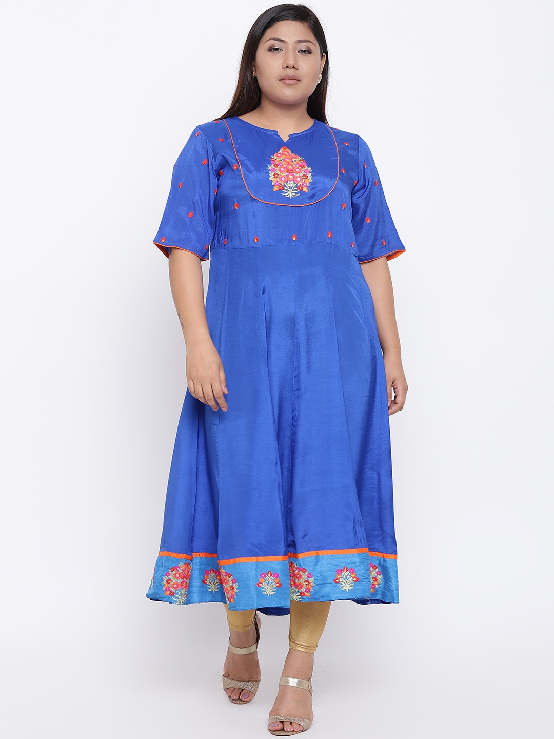 

aLL Plus Size Women Blue Yoke Design A-Line Kurta