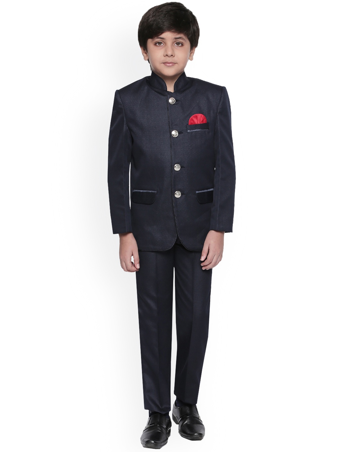 

Jeetethnics Navy Blue Boys Solid Ethnic Suit