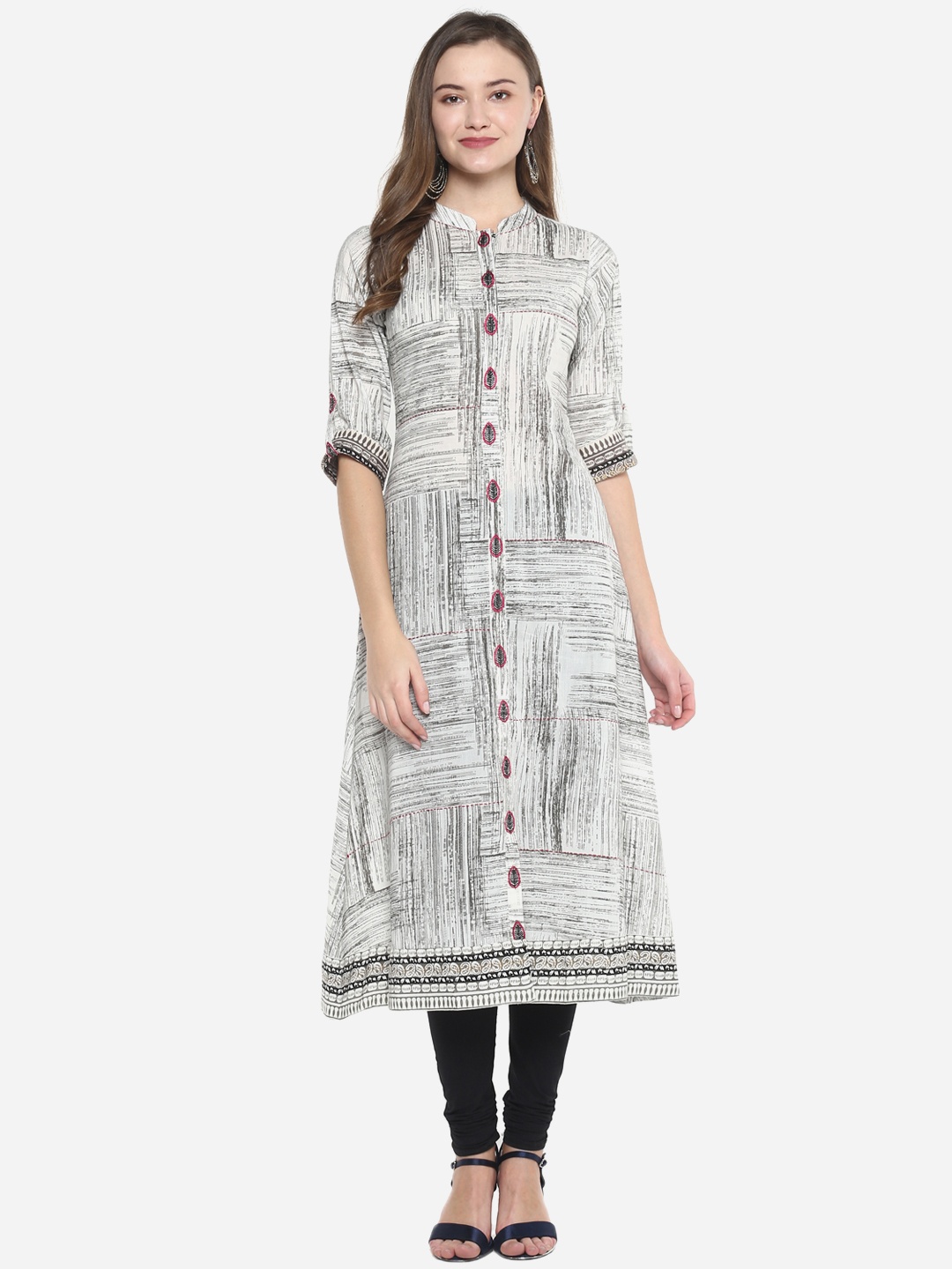 

YASH GALLERY Women White & Grey Printed A-Line Kurta