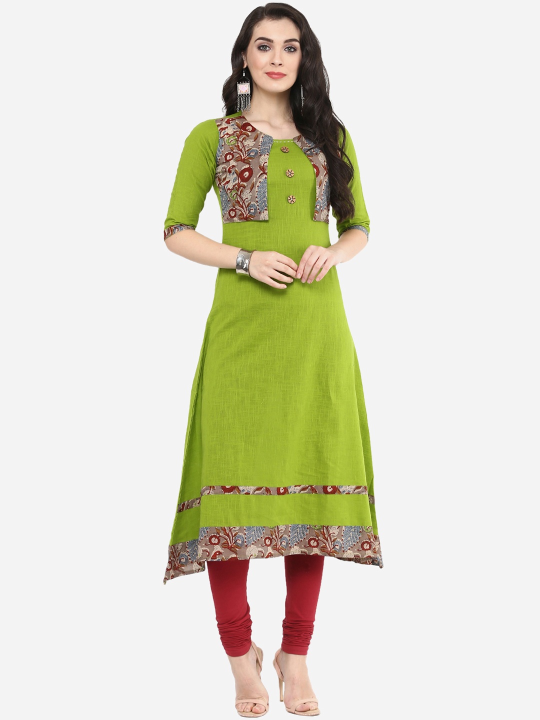 

YASH GALLERY Women Green Solid A-Line Kurta