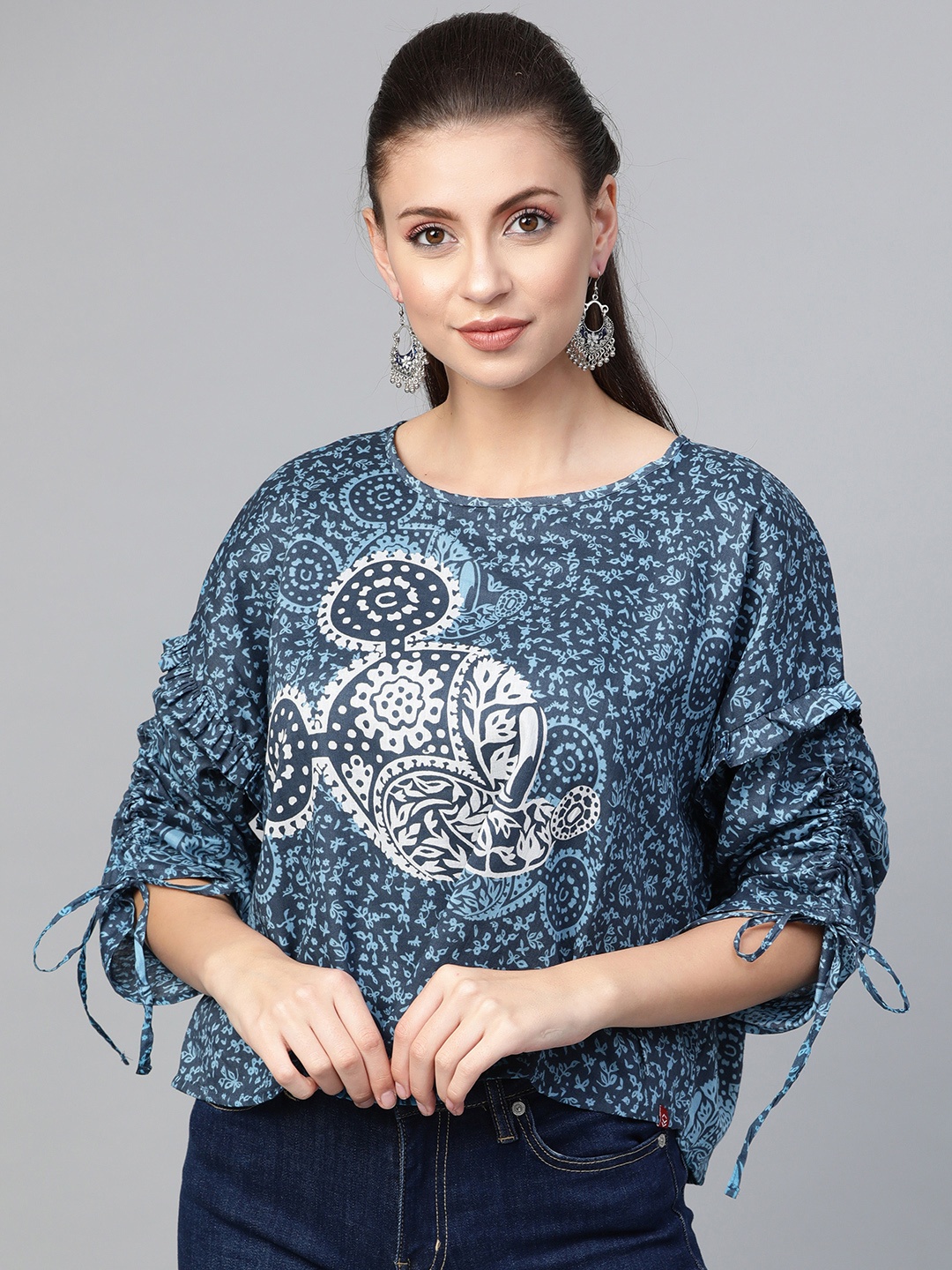 

Biba Women Blue & White Printed Pure Cotton Top