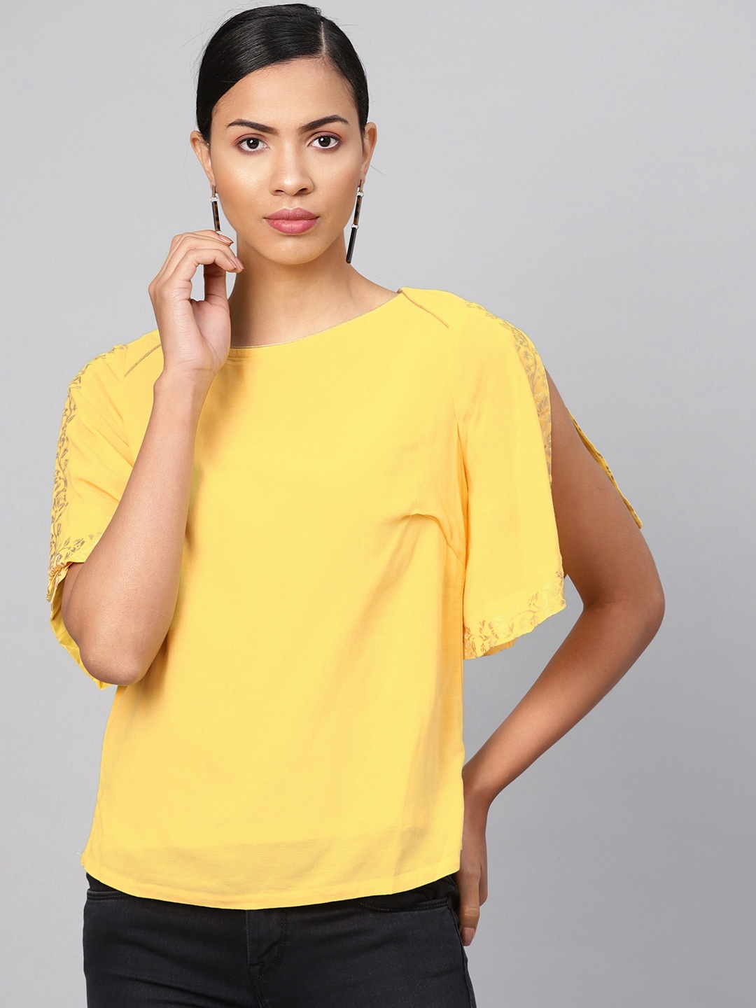 

Biba Women Yellow Solid Top