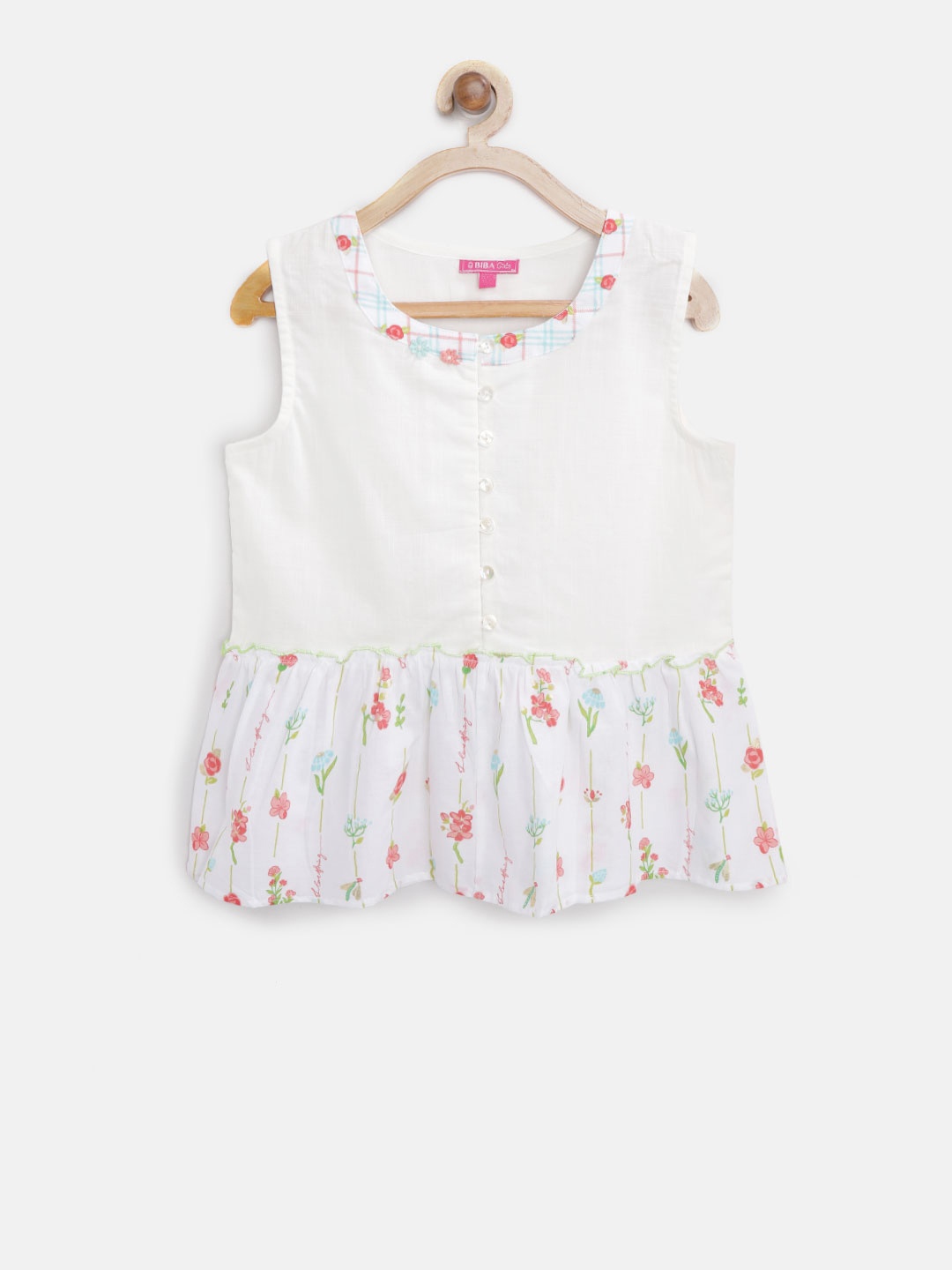 

Biba Girls White Printed A-Line Pure Cotton Top