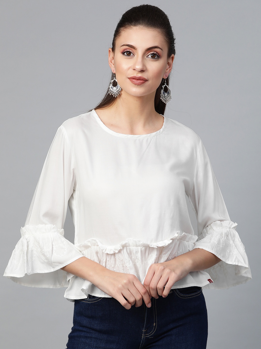 

Biba Women White Solid A-Line Top
