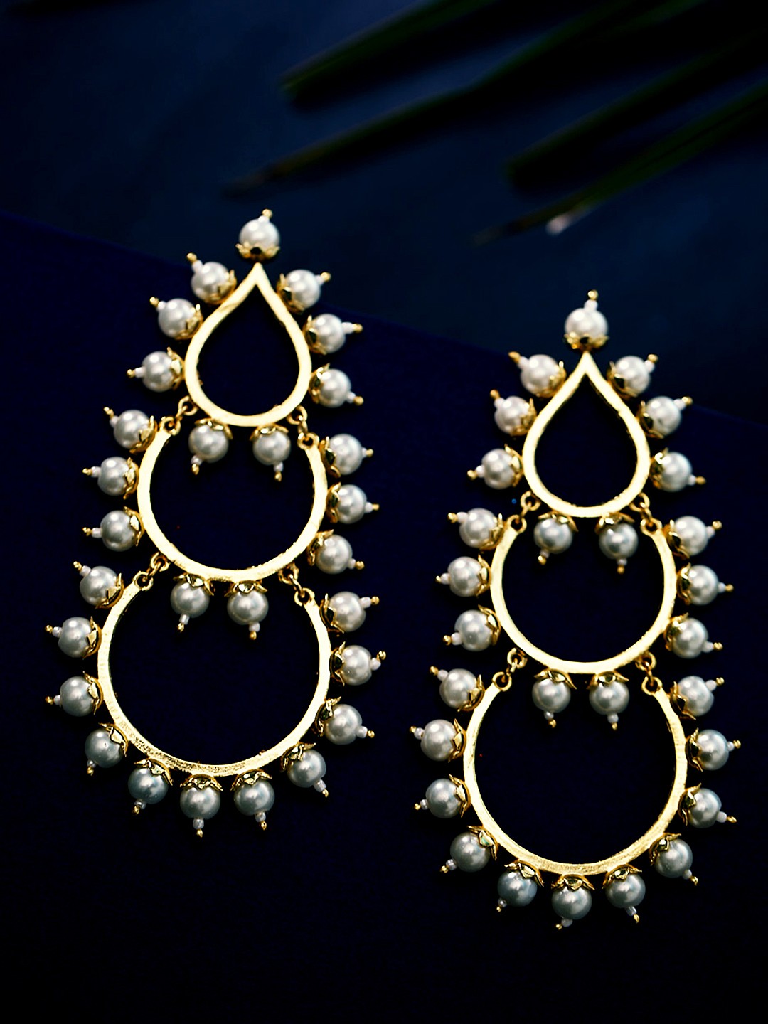 

Voylla Gold-Toned & White Contemporary Drop Earrings