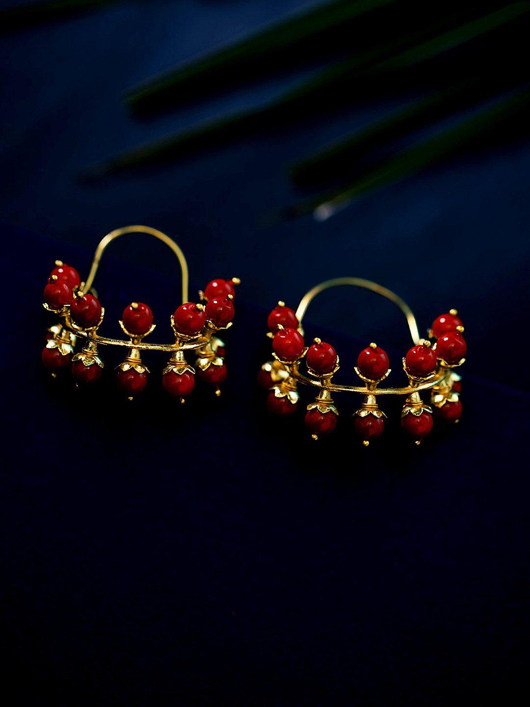 

Voylla Gold-Toned & Red Circular Hoop Earrings
