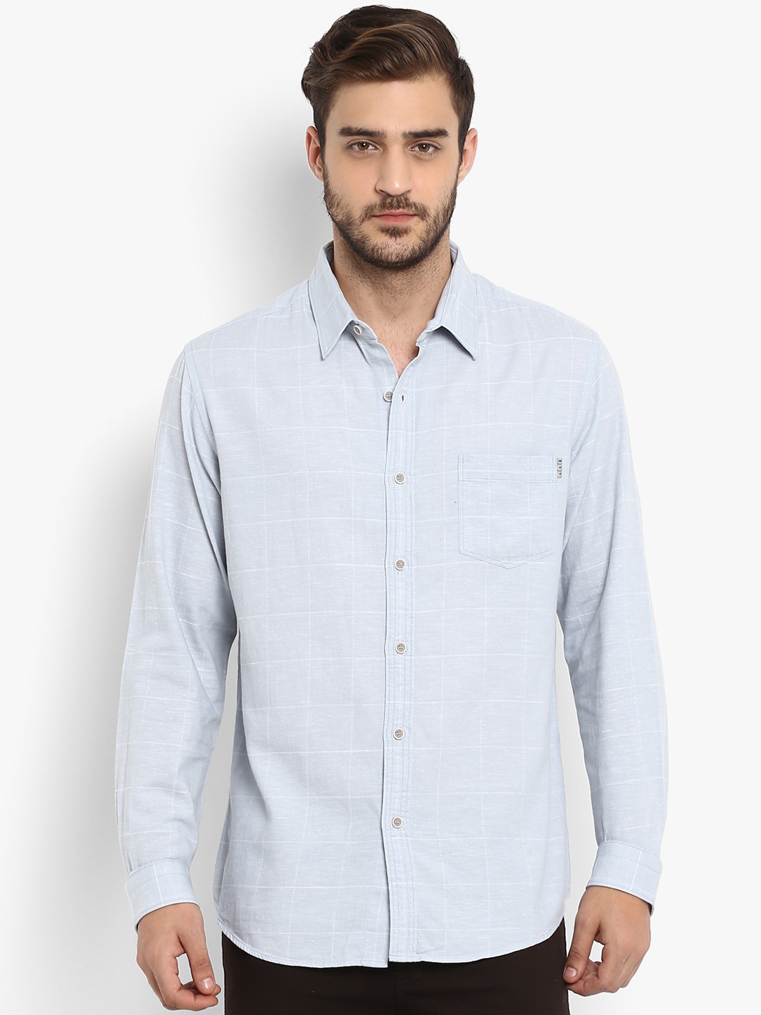 

Mufti Men Grey Slim Fit Checked Casual Shirt