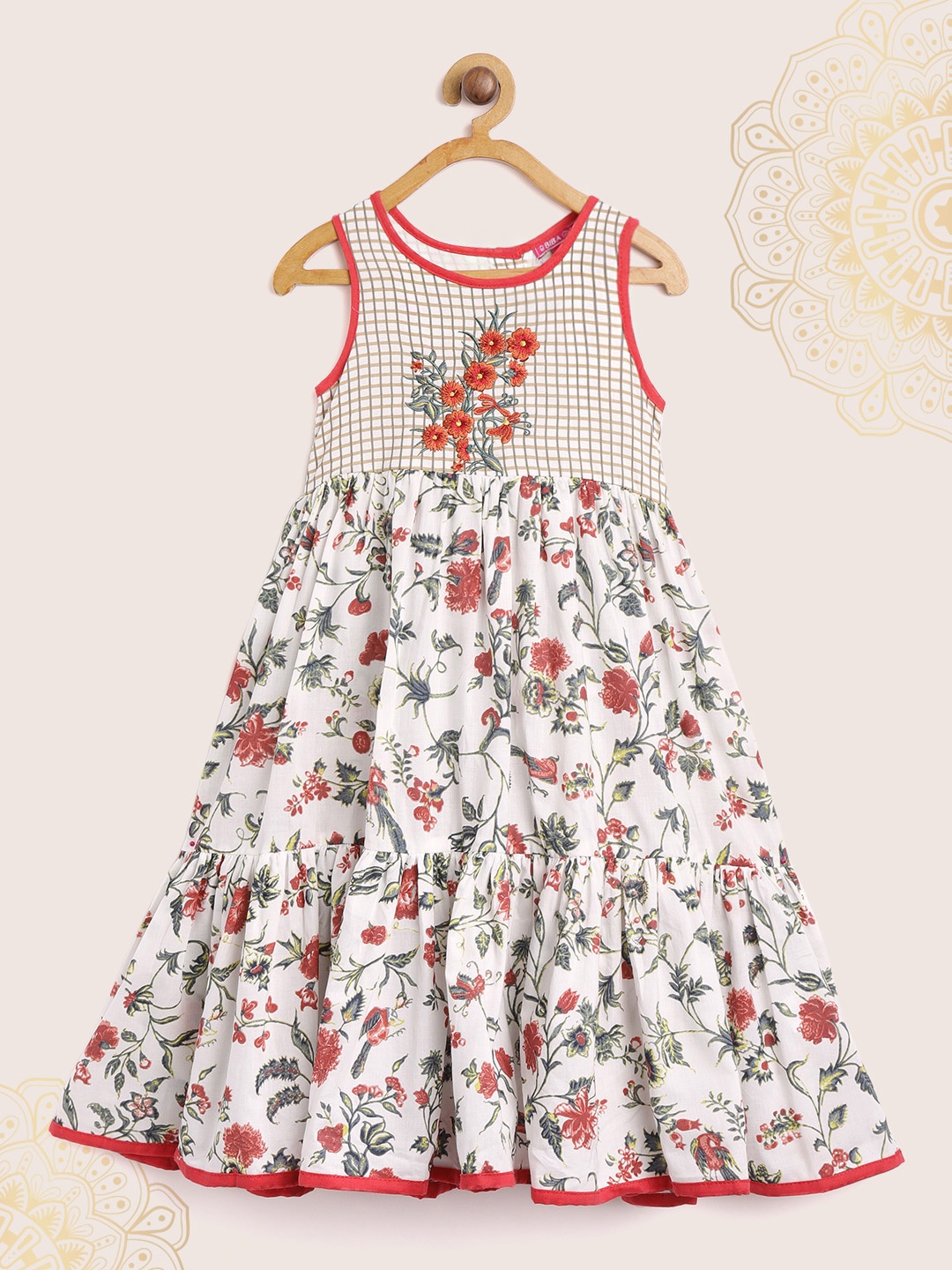 

Biba Girls Off-White & Red Printed Maxi Dress