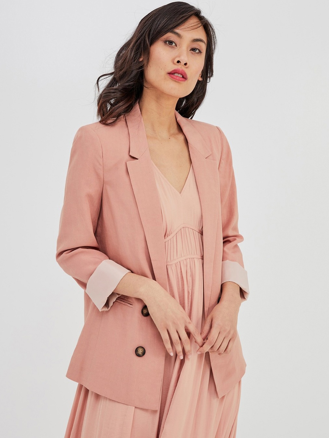 

promod Women Pink Solid Front Open Casual Blazer