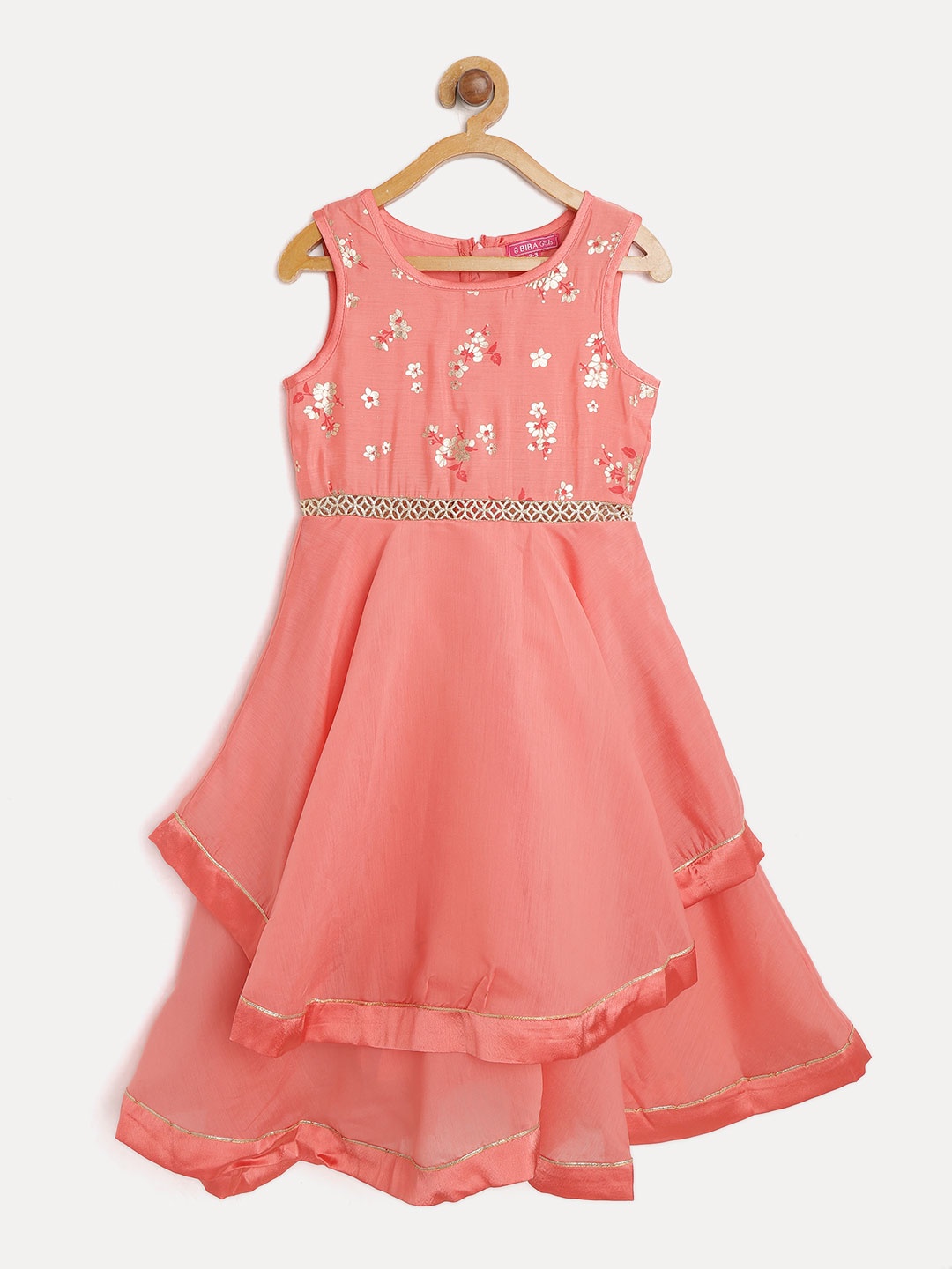 

Biba Girls Coral Orange Solid Maxi Dress with Printed Detail