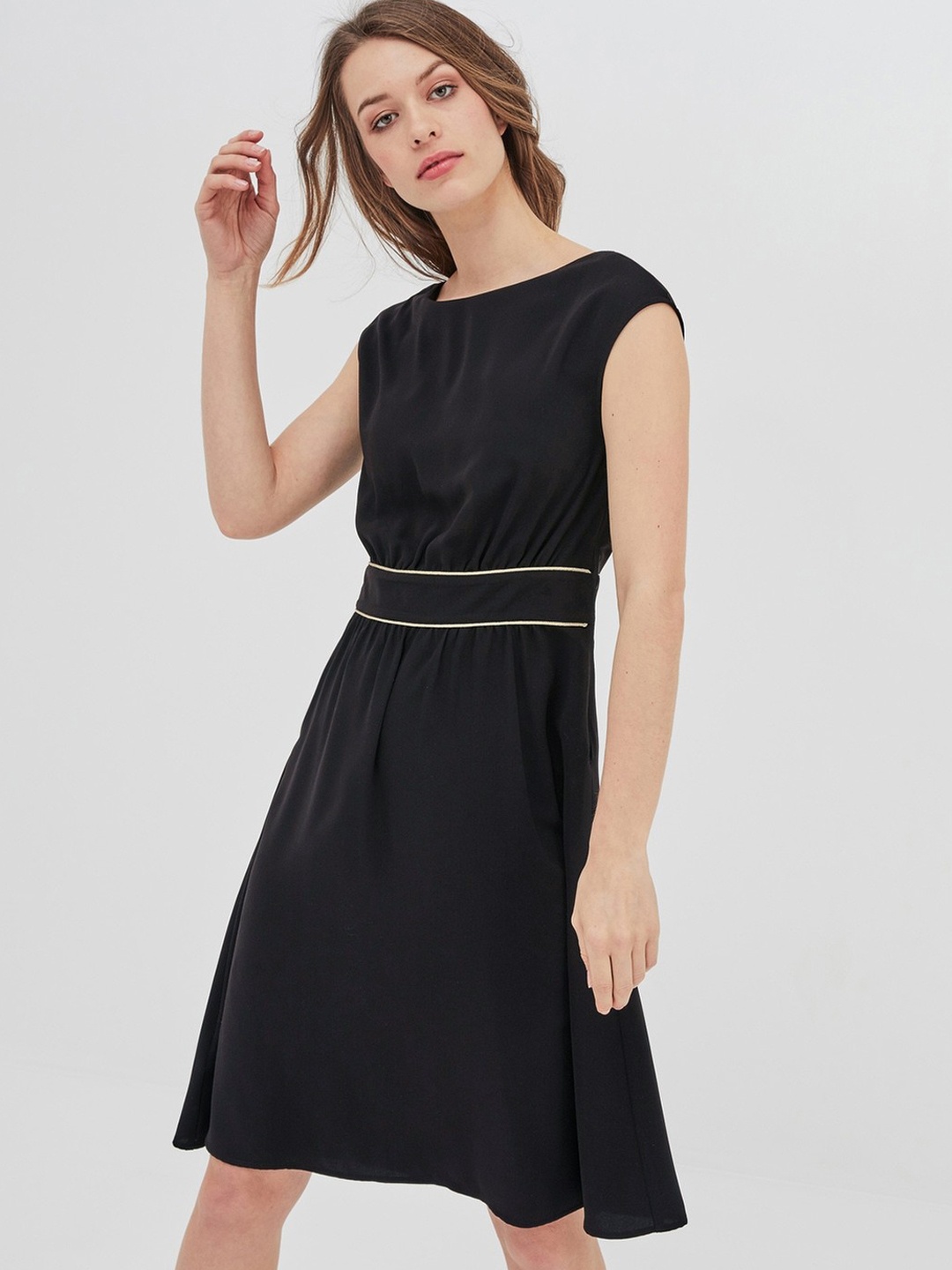 

promod Women Black Solid Fit and Flare Dress