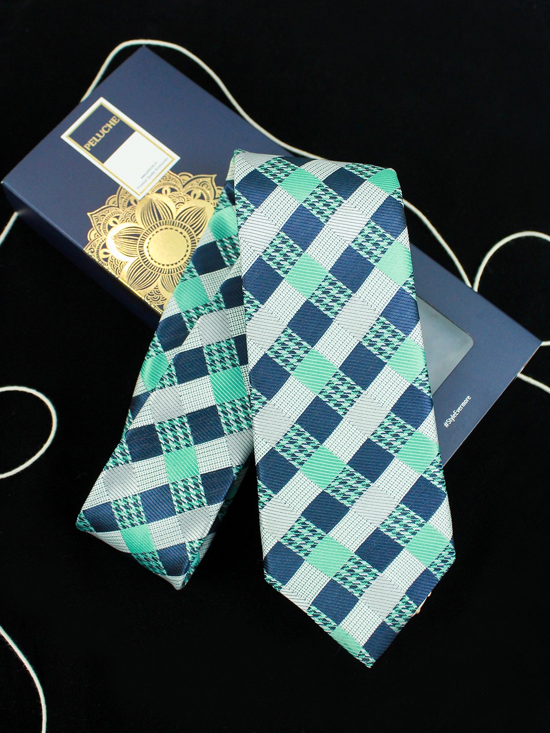 

PELUCHE Blue & Sea Green Checked Broad Tie