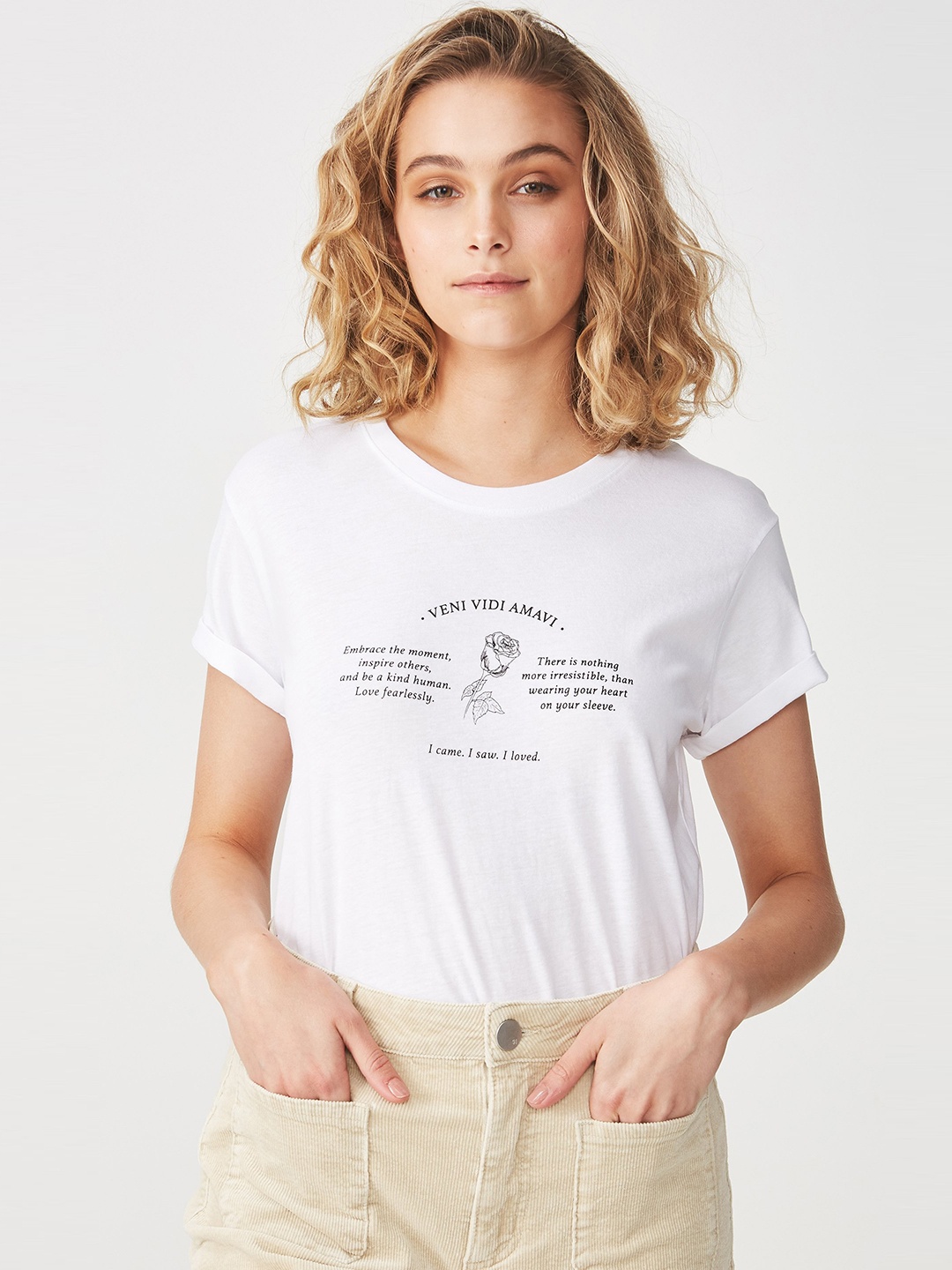 

COTTON ON Women White Printed Round Neck T-shirt