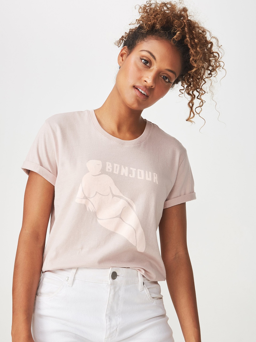 

COTTON ON Women Pink Printed Round Neck T-shirt