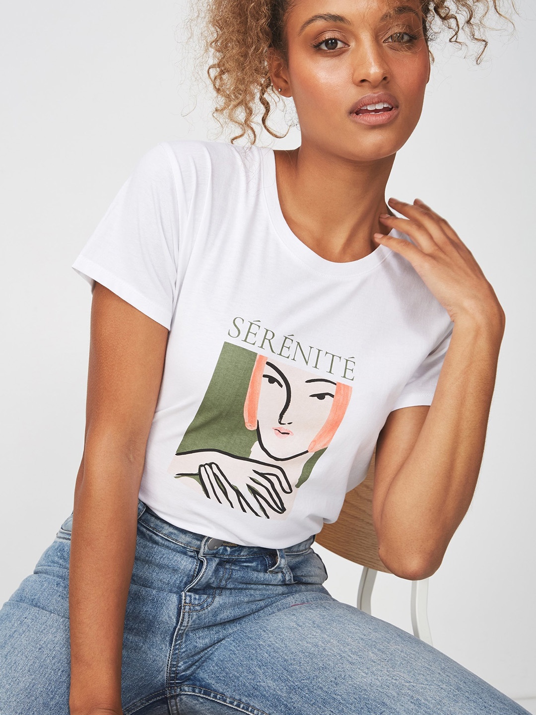 

COTTON ON Women White Printed Round Neck T-shirt