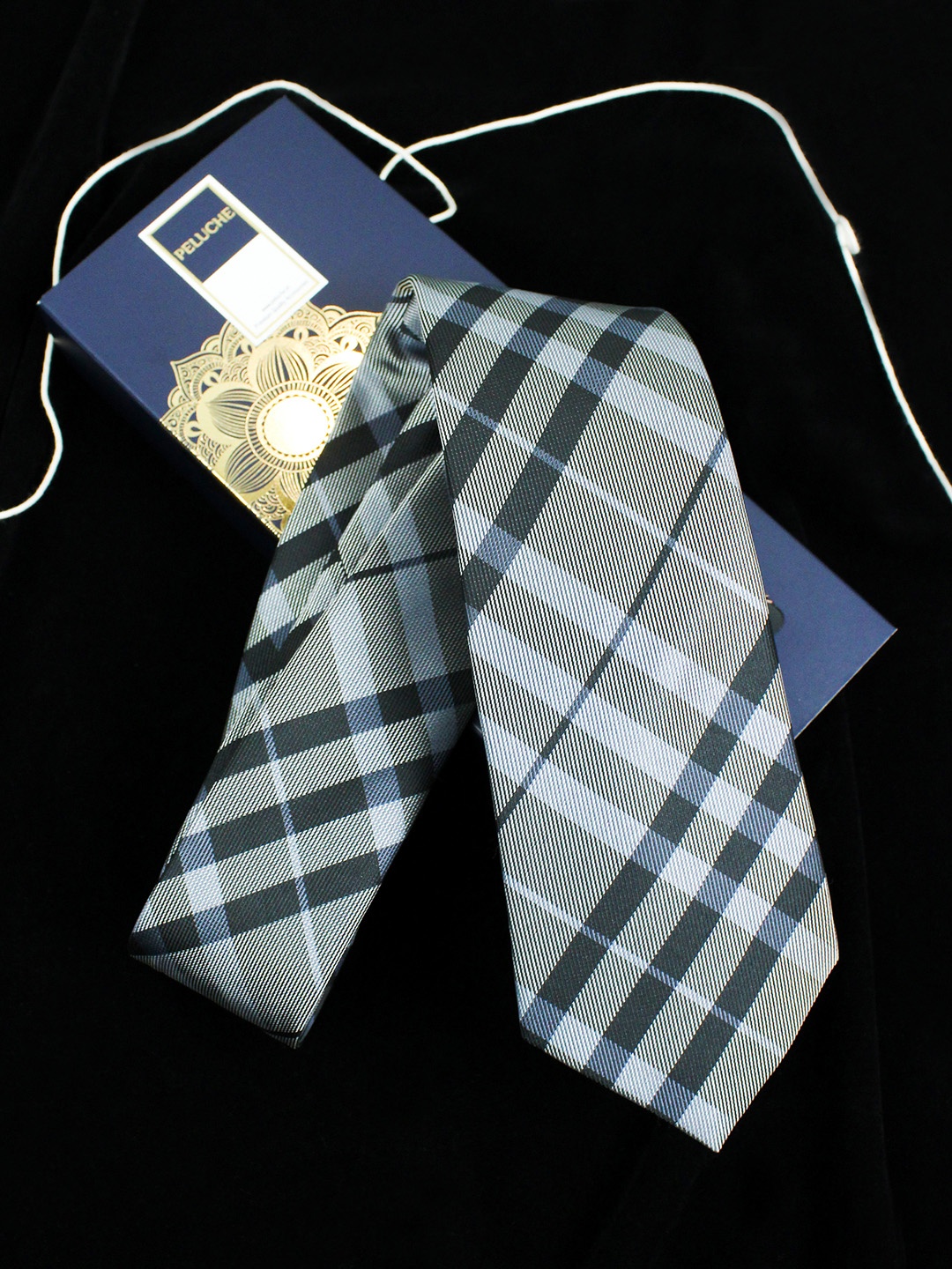 

PELUCHE Grey & Purple Checked Broad Tie