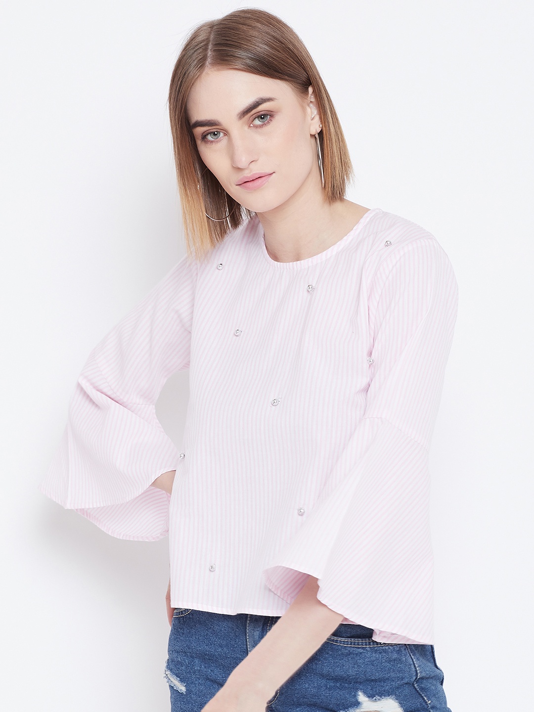 

Belle Fille Women Pink & White Striped Top