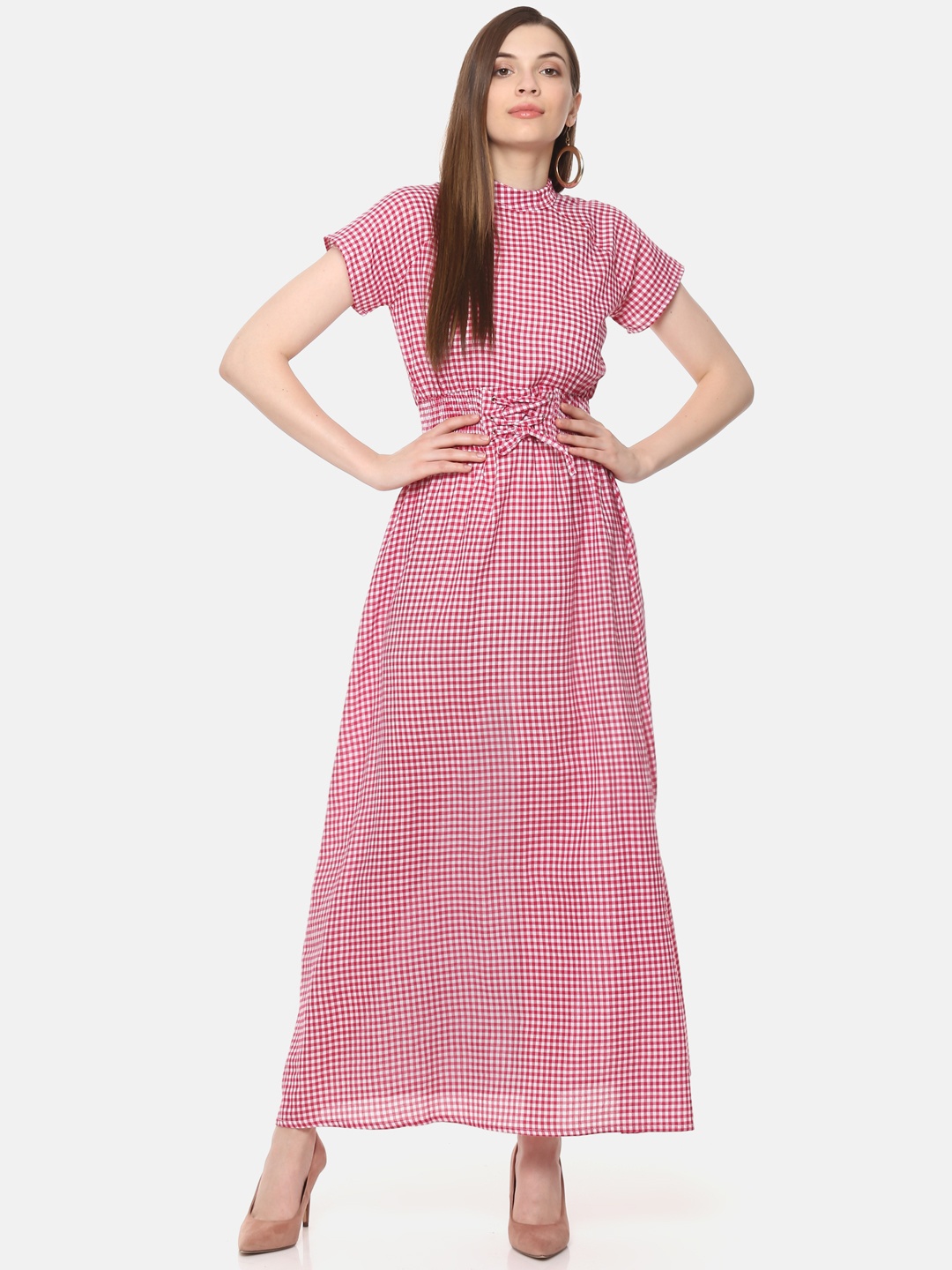 

Belle Fille Women White Checked Maxi Dress
