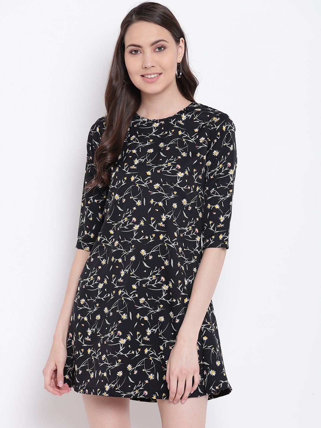 

Belle Fille Women Black & Green Printed A-Line Dress