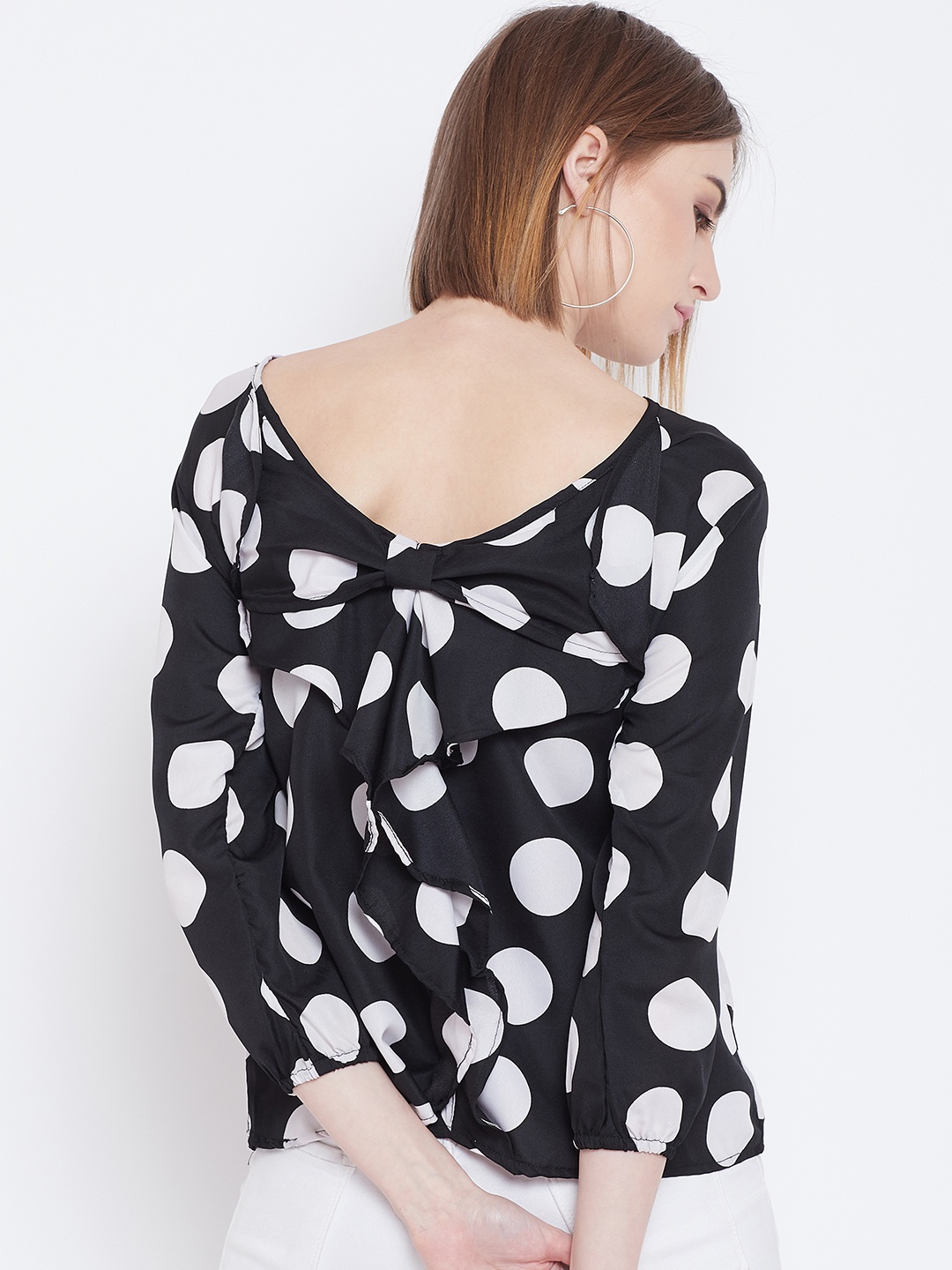 

Belle Fille Women Black & White Printed Styled Back Top