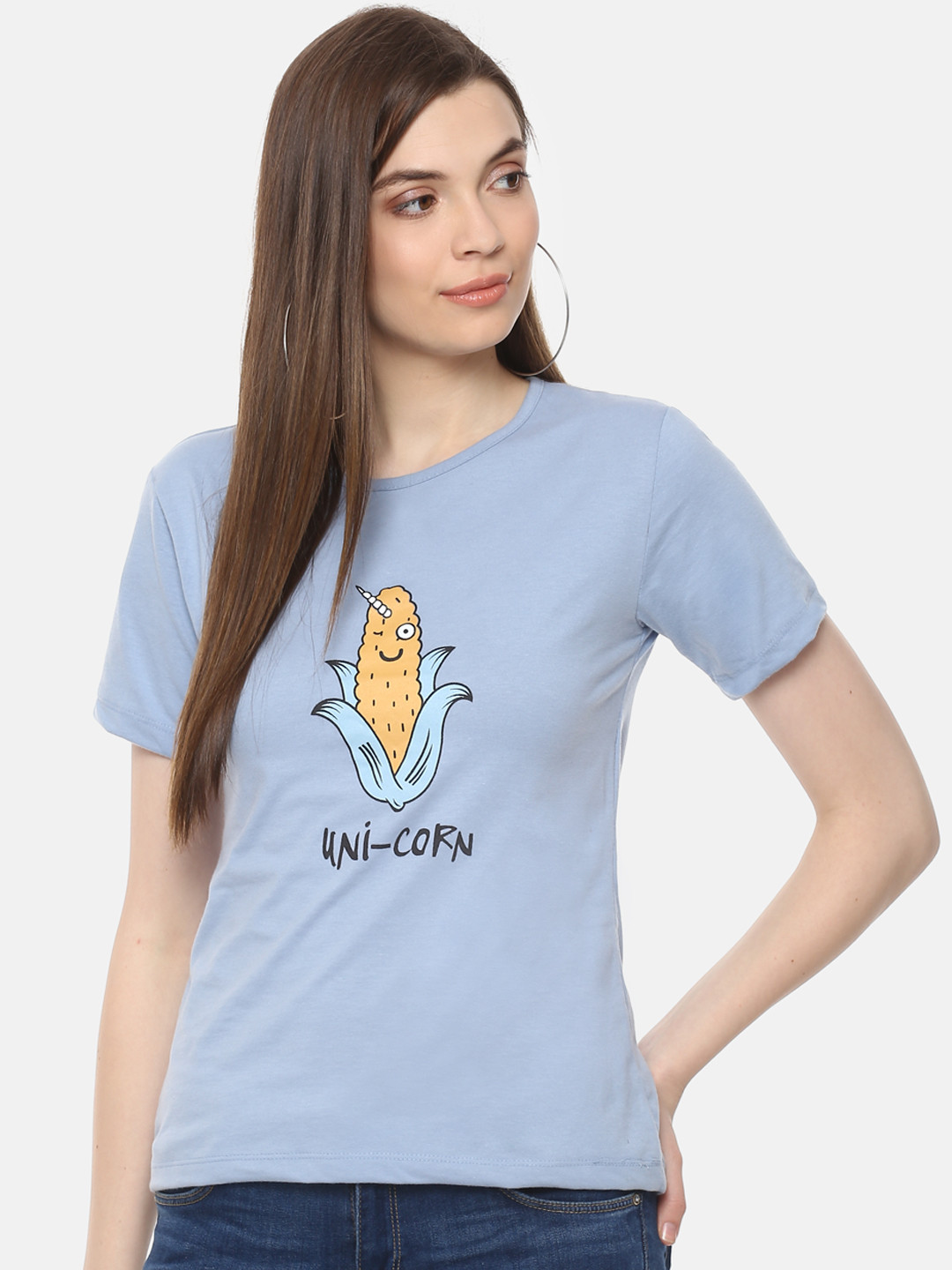 

Belle Fille Women Blue Printed Round Neck T-shirt