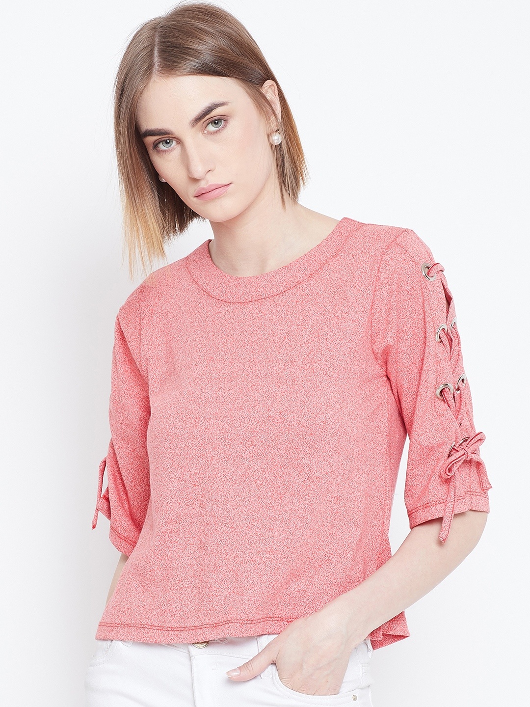 

Belle Fille Women Coral Red Solid Top