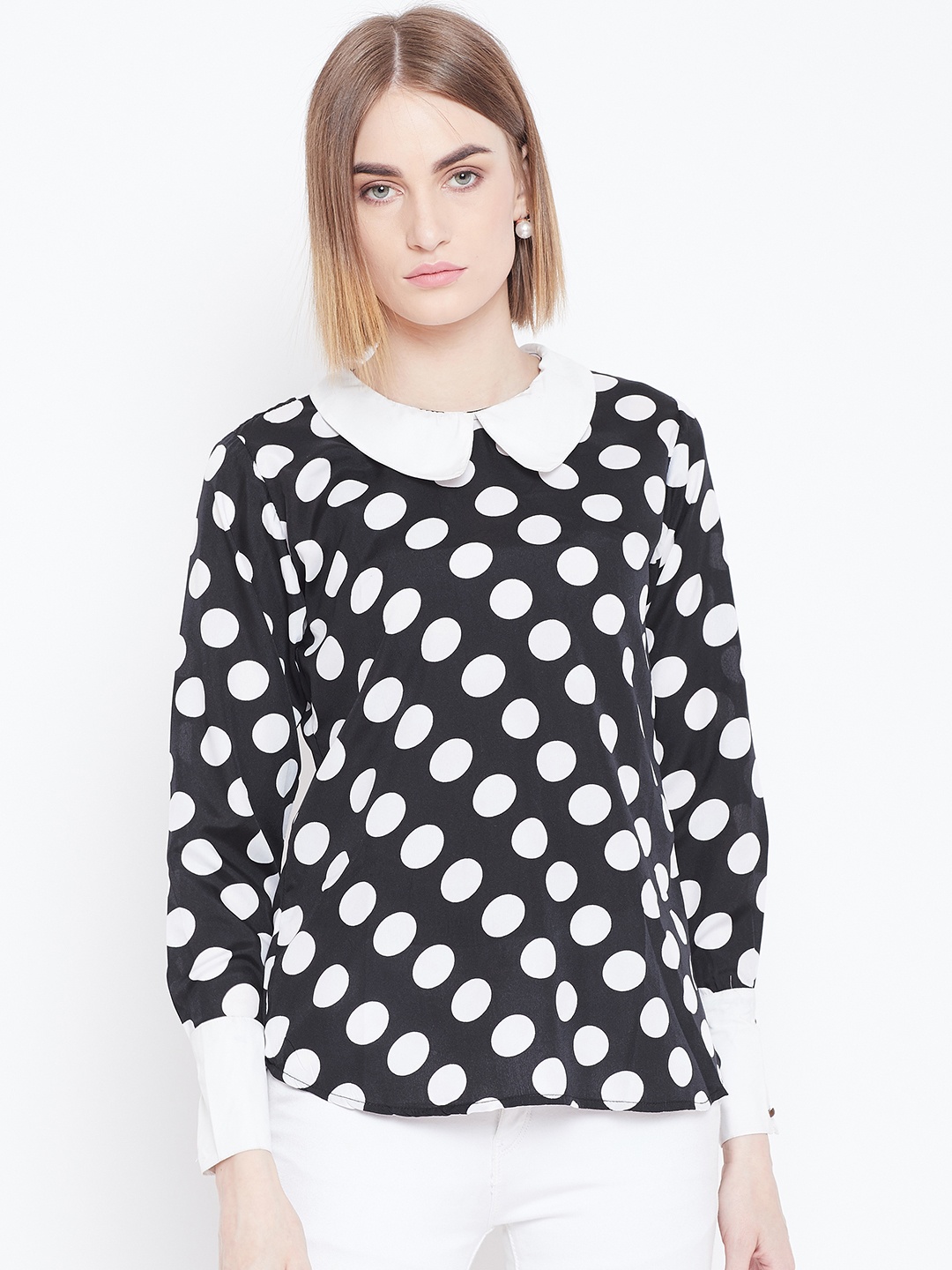 

Belle Fille Women Black & White Printed Styled Back Top