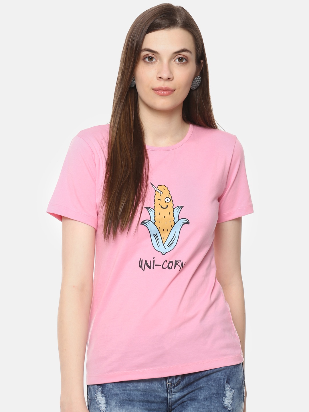 

Belle Fille Women Pink Printed Round Neck T-shirt