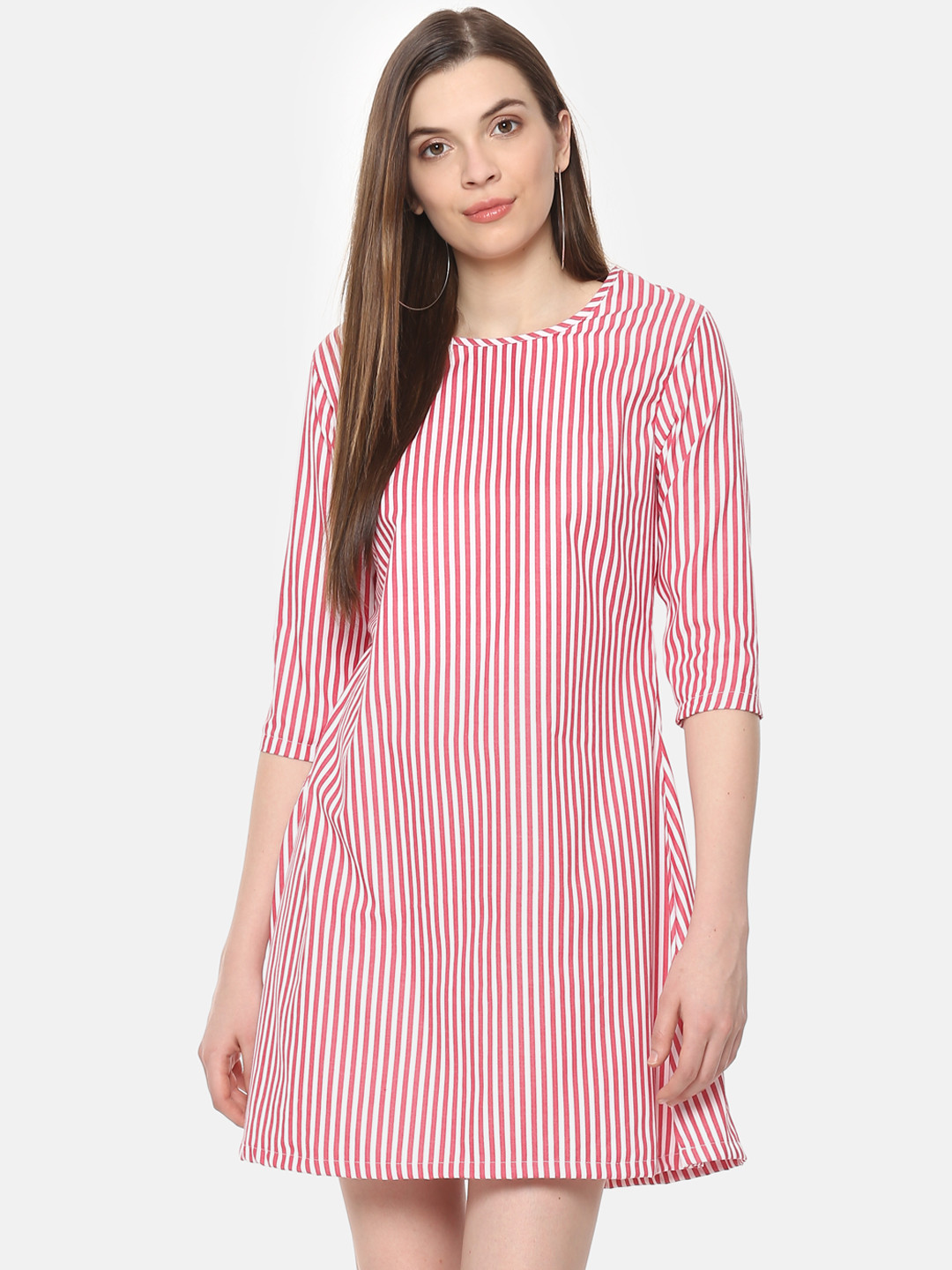 

Belle Fille Women Red & White Striped A-Line Dress