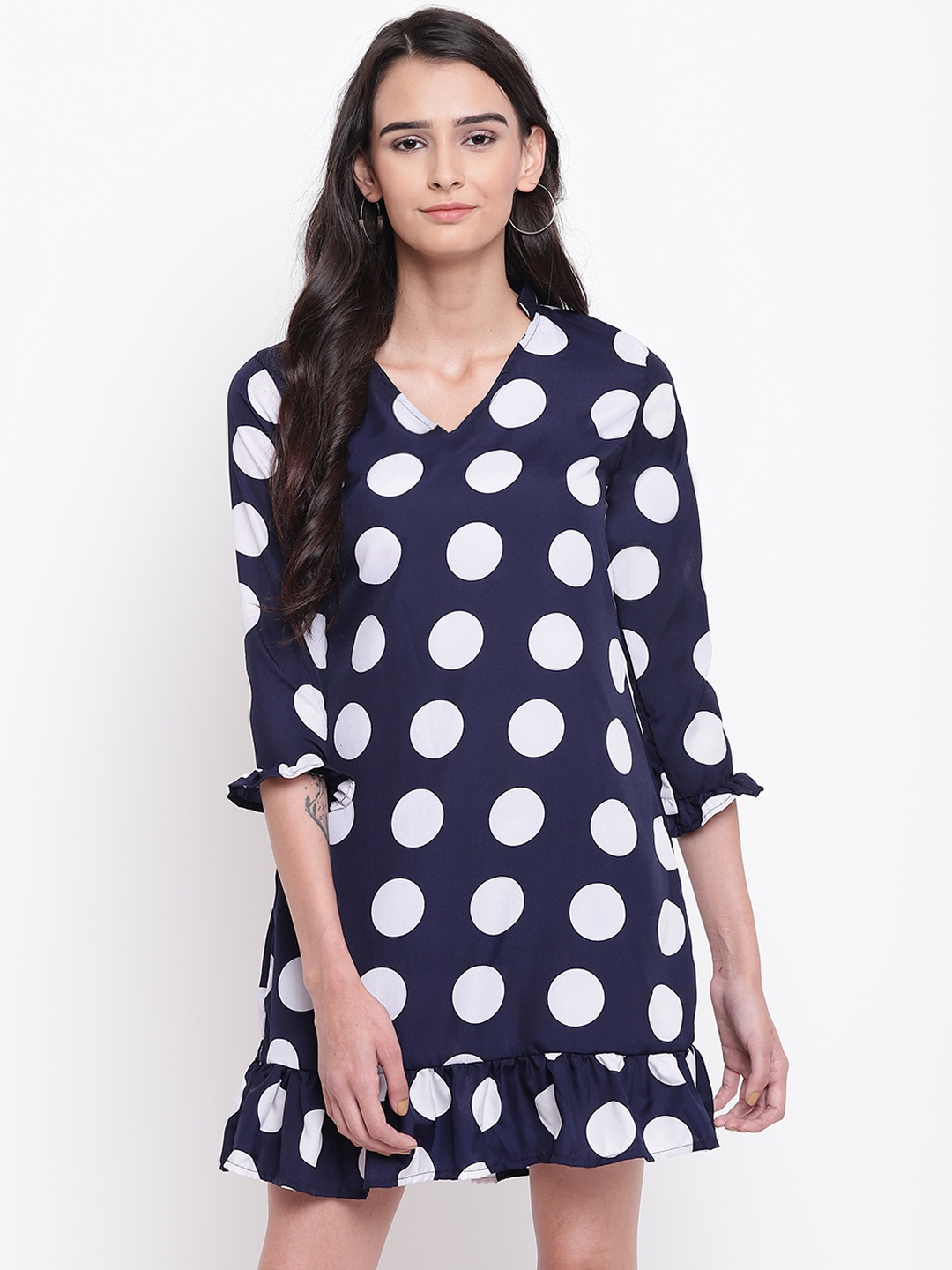 

Belle Fille Women Navy Blue & White Printed A-Line Dress