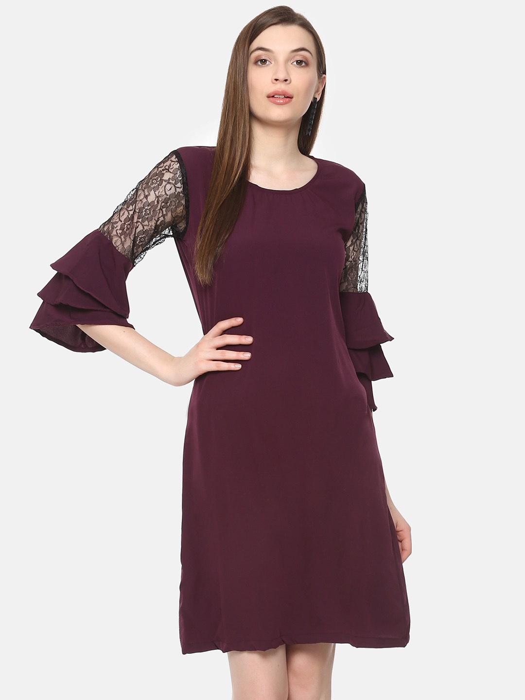 

Belle Fille Women Burgundy Solid A-Line Dress