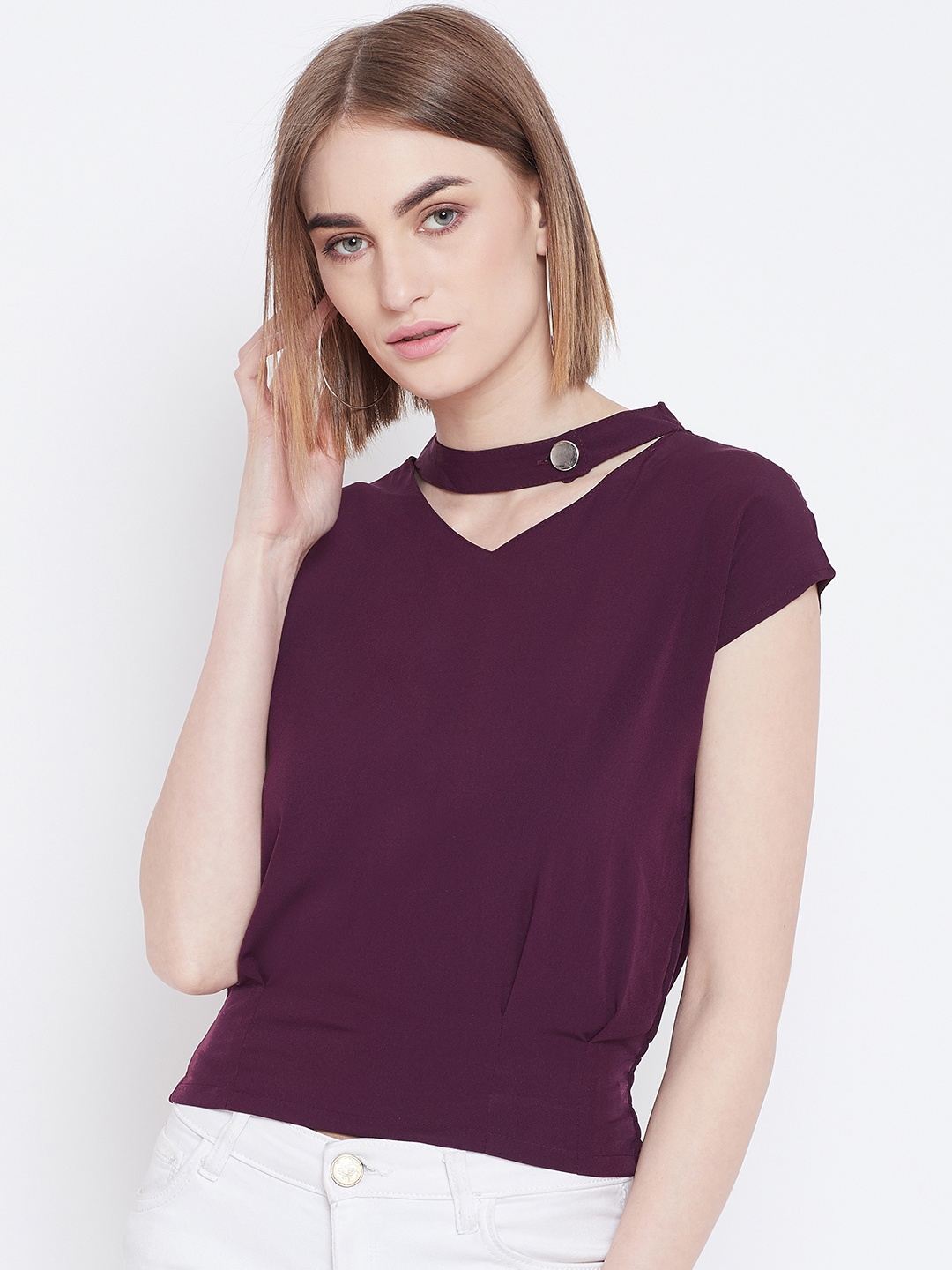 

Belle Fille Women Burgundy Solid Top