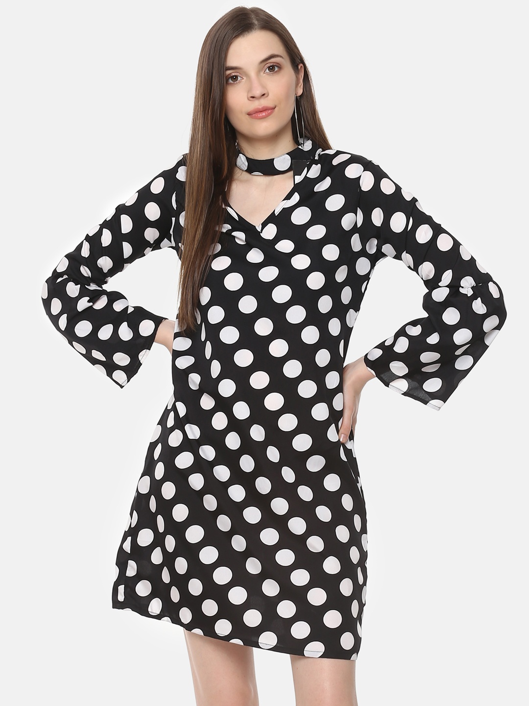 

Belle Fille Women Black & White Polka Dots Print A-Line Dress