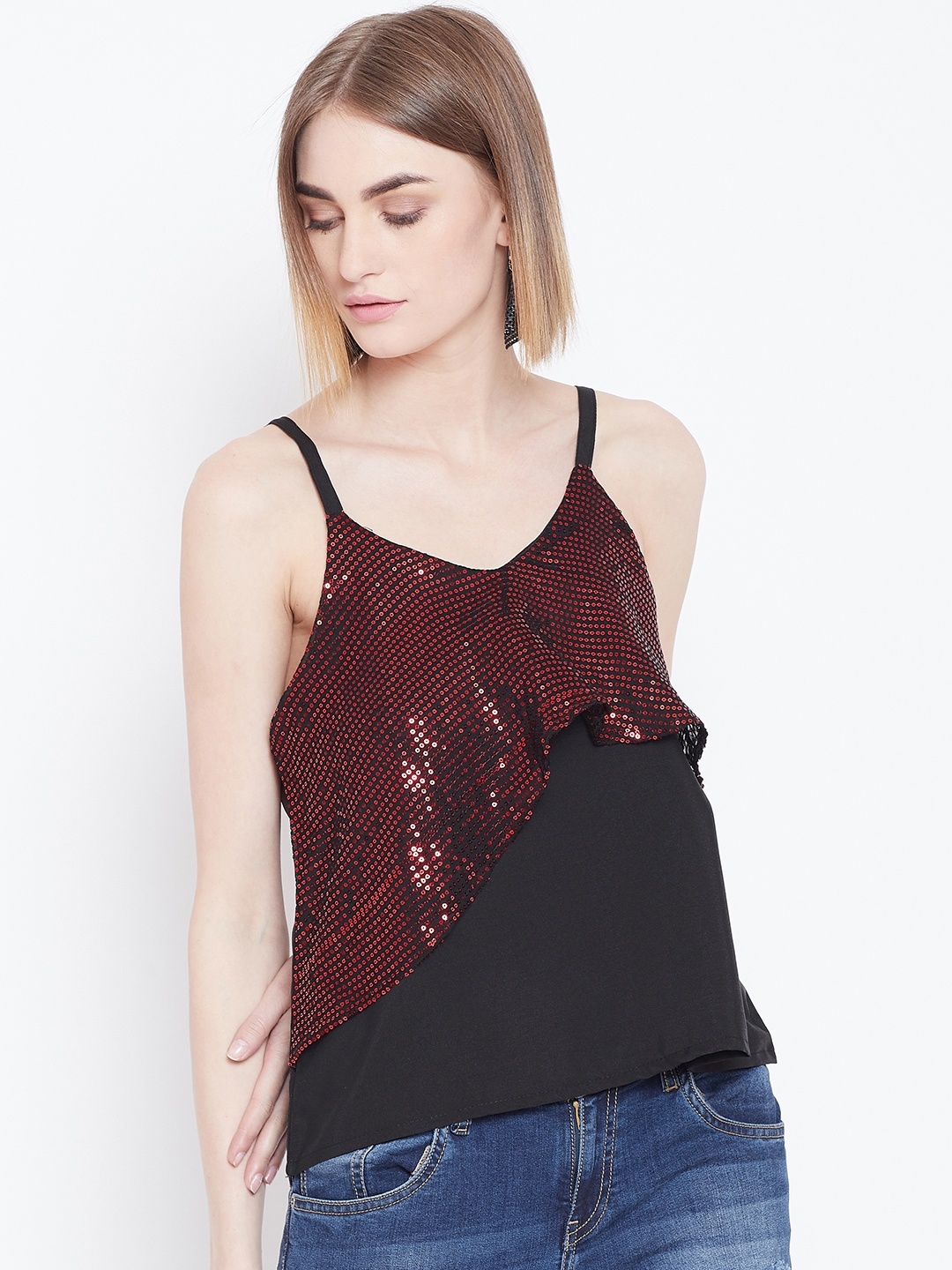 

Belle Fille Women Black Sequinned Top