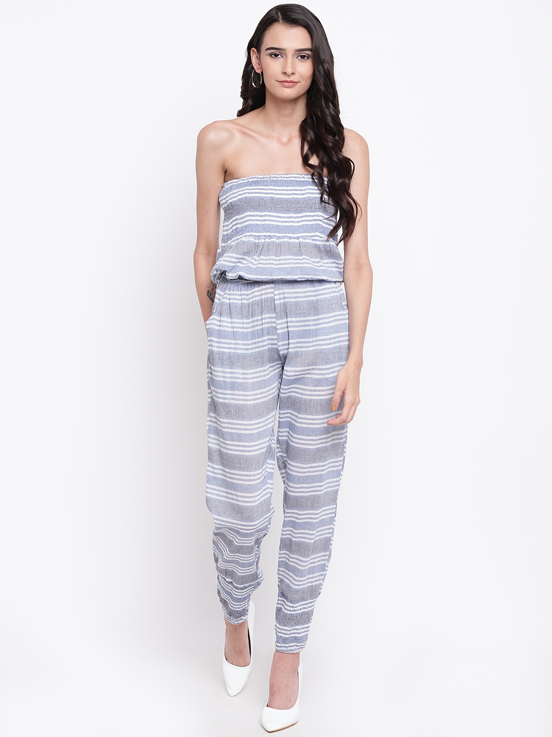 

Belle Fille Blue & White Striped Basic Jumpsuit