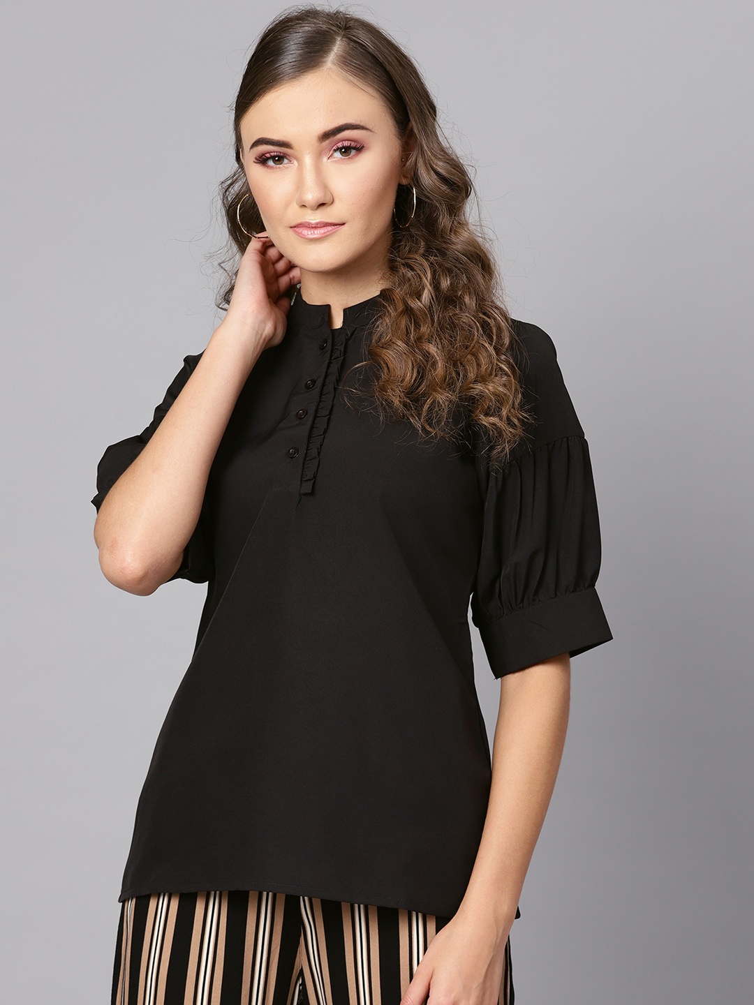 

Ives Women Black Solid Shirt Style Top