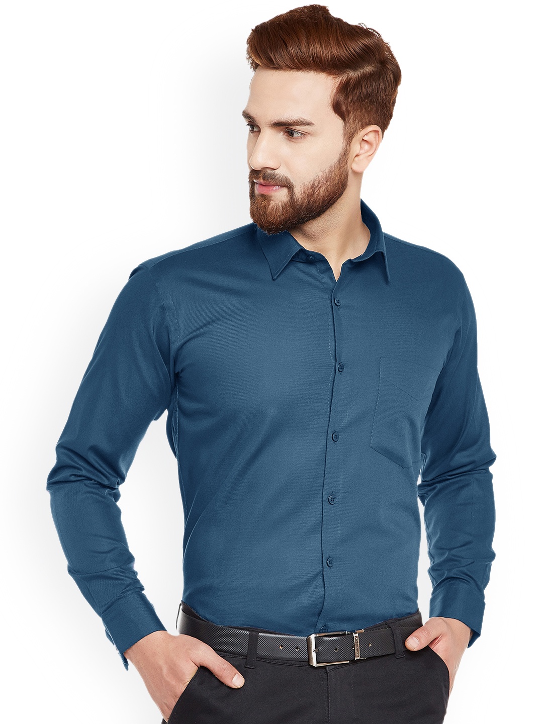 

Hancock Men Turquoise Blue Slim Fit French Cuff Formal Shirt