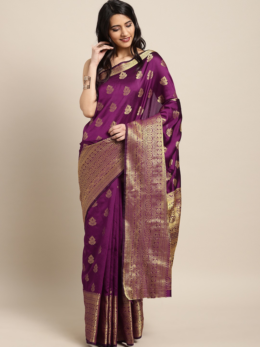 

Blissta Purple Silk Blend Woven Design Banarasi Saree