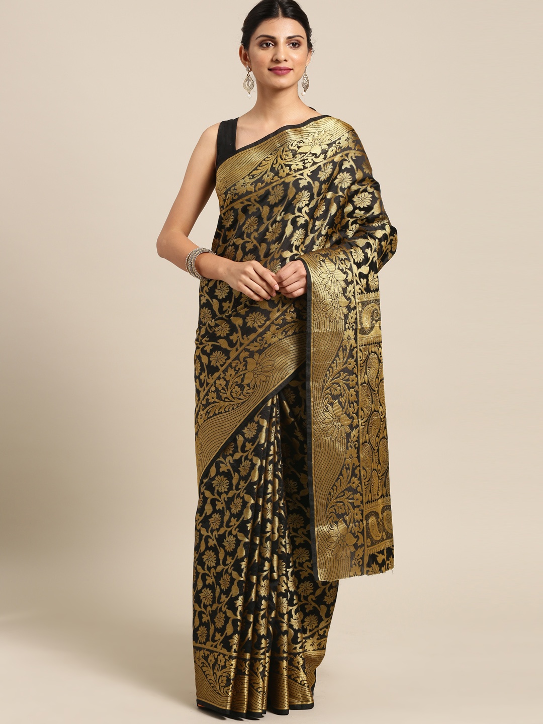 

Blissta Black Woven Design Banarasi Saree