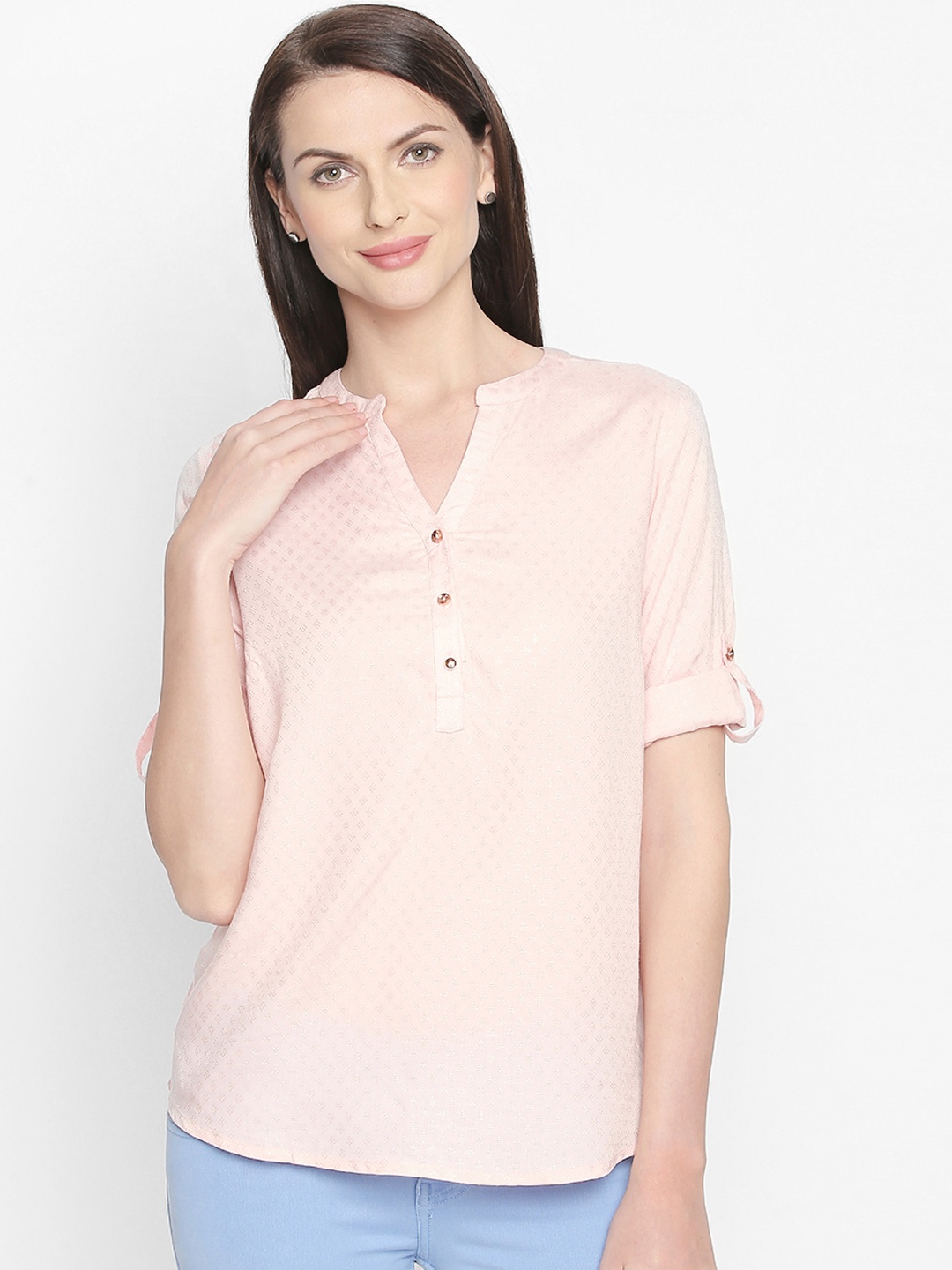 

Honey by Pantaloons Women Pink Self Design Shirt Style Top