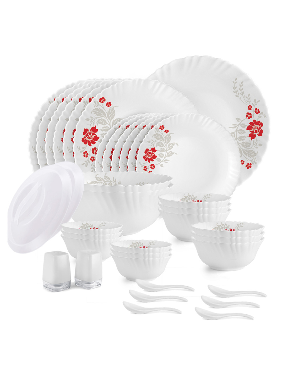

Cello Dazzle Set of 37 Microwave and Dishwasher Safe Scarlet Bliss Opalware Dinner Set, White