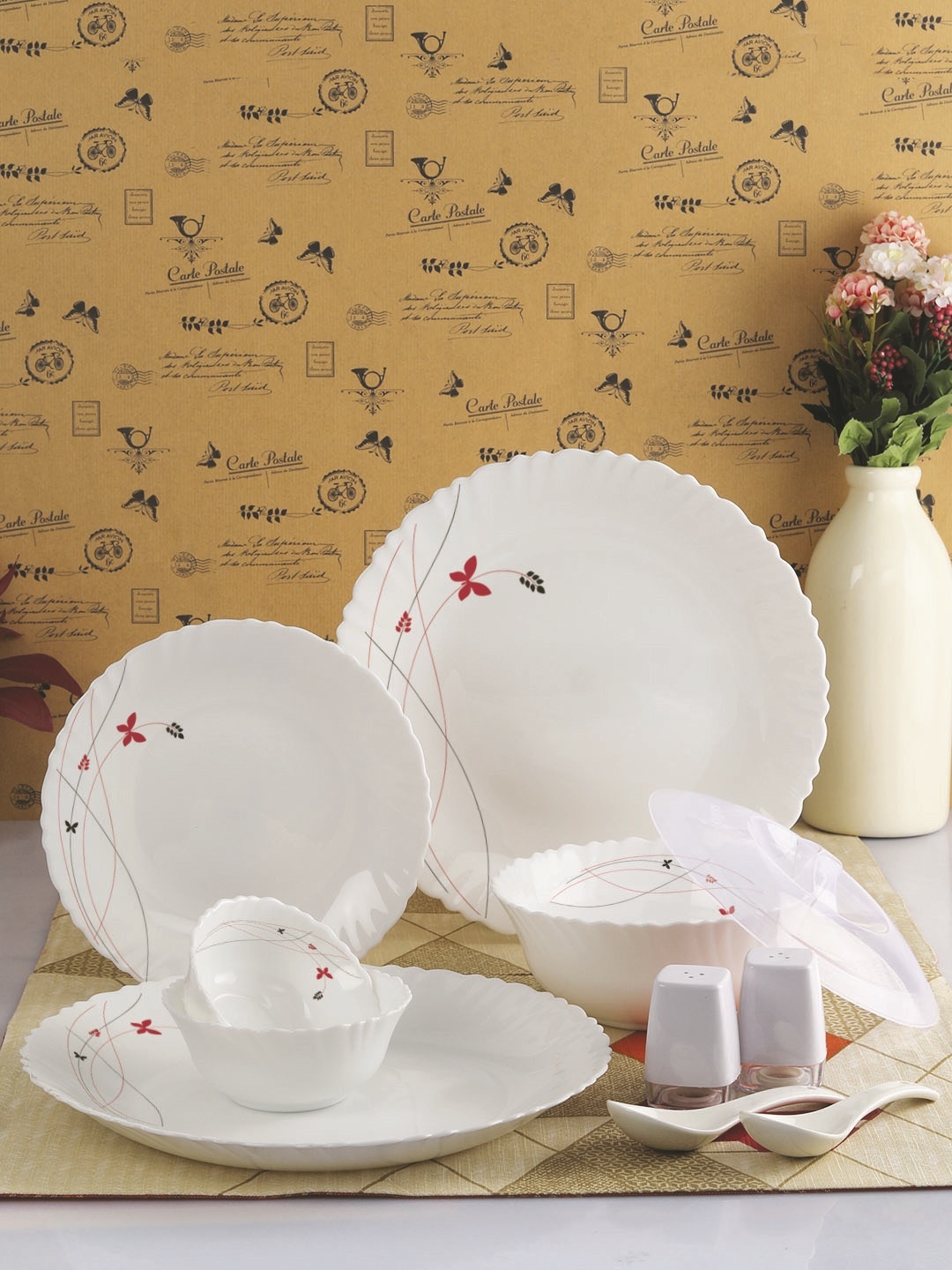 

Cello White 37-Piece Printed Opalware Lush Fiesta Dazzle Dinner Set